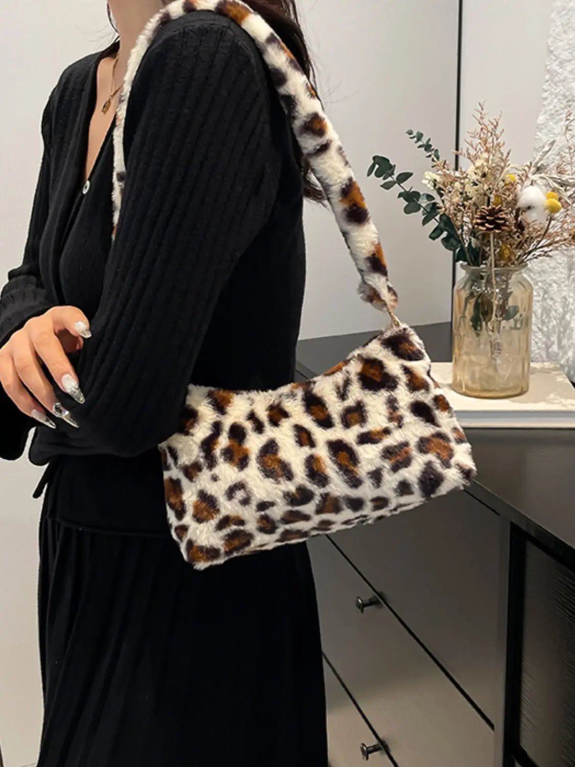 Leopard Fluff Shoulder Bag - GlossiChic Collection Caramel / One Size GlossiChic Collection handbags