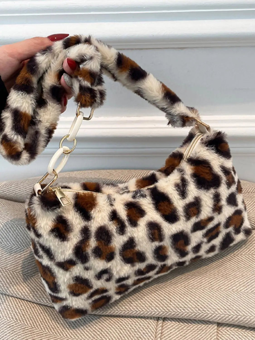 Leopard Fluff Shoulder Bag - GlossiChic Collection Caramel / One Size GlossiChic Collection handbags