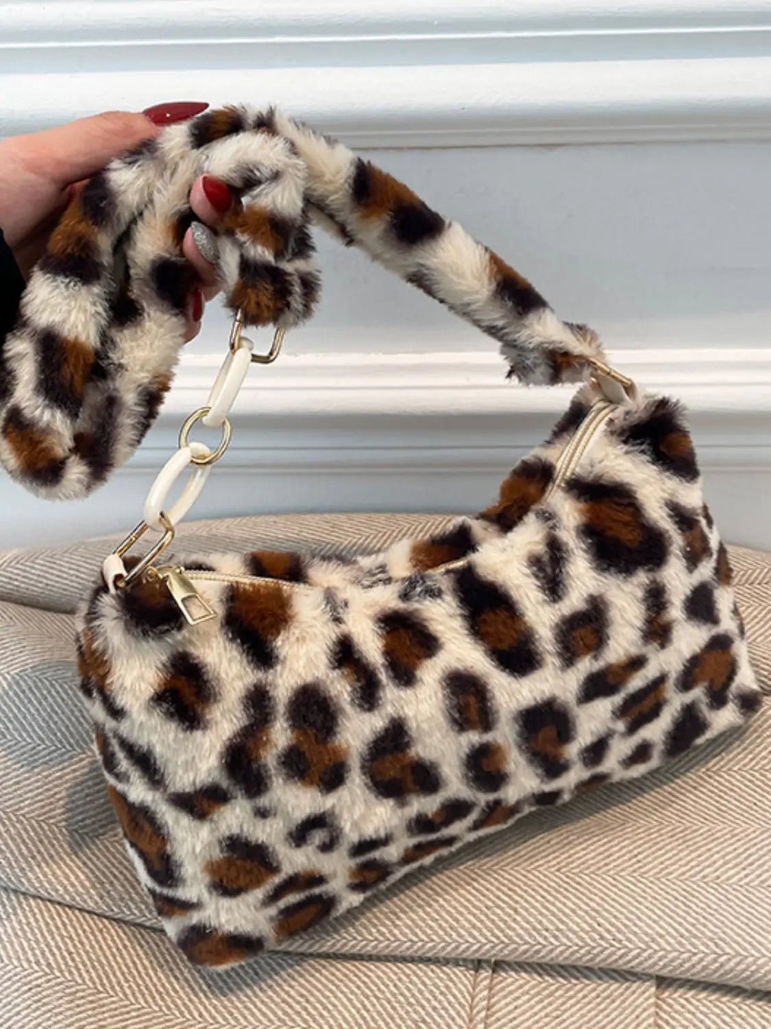 Leopard Fluff Shoulder Bag - GlossiChic Collection Caramel / One Size GlossiChic Collection handbags