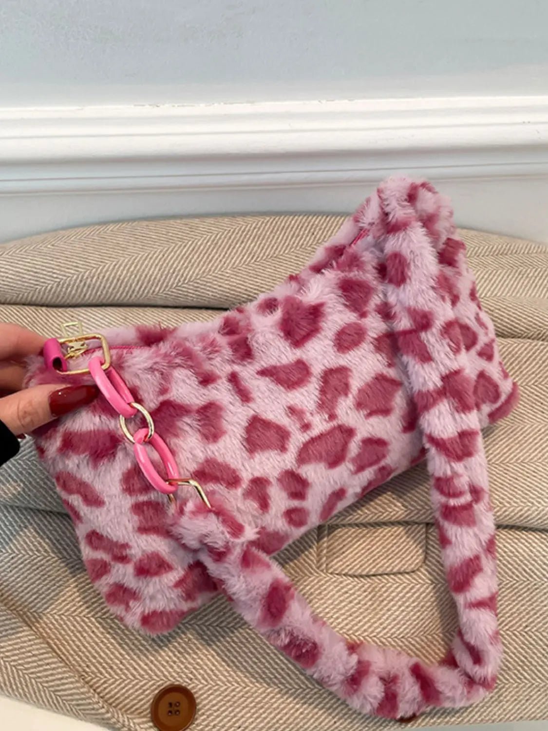 Leopard Fluff Shoulder Bag - GlossiChic Collection Caramel / One Size GlossiChic Collection handbags