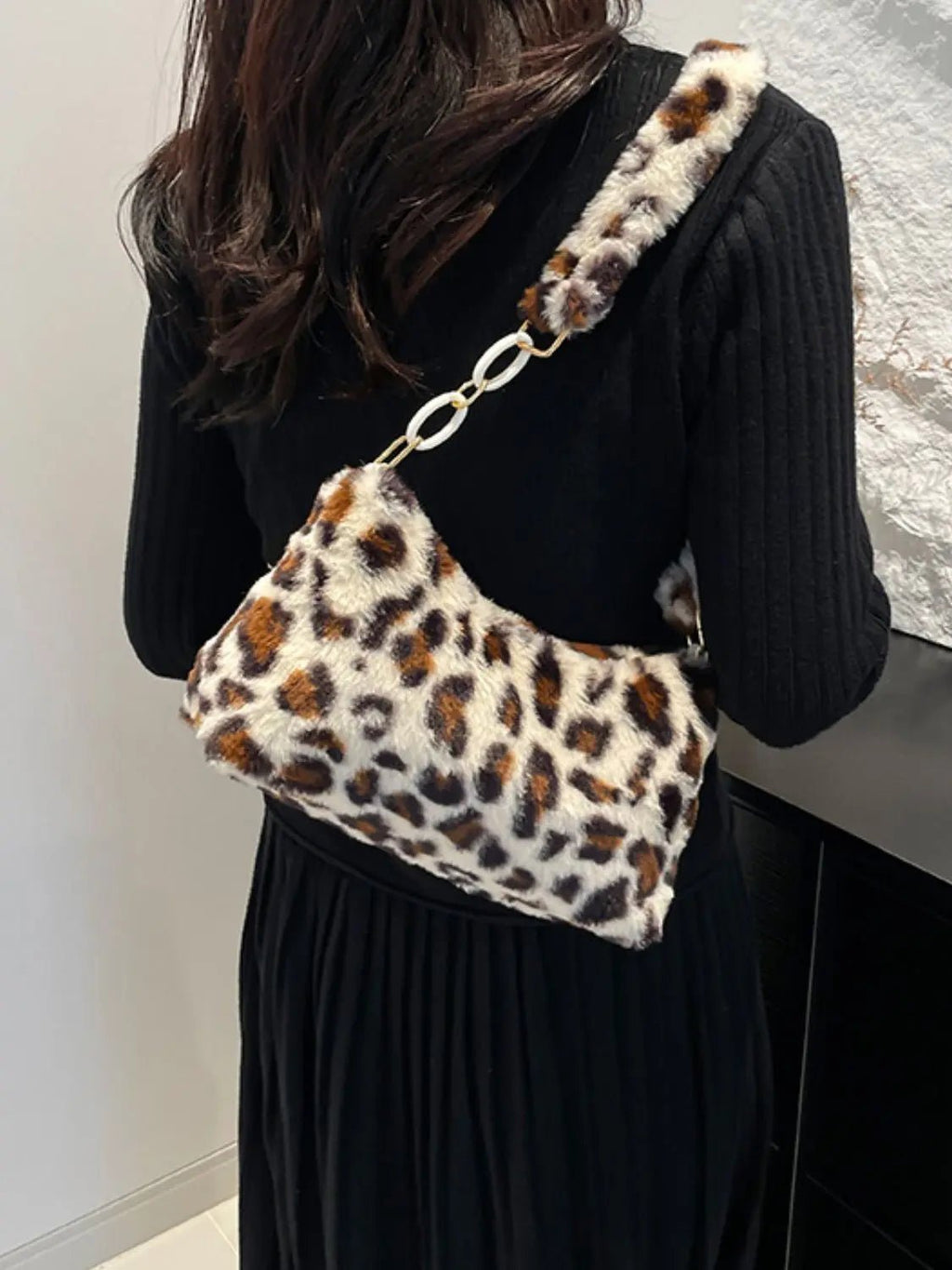 Leopard Fluff Shoulder Bag - GlossiChic Collection Caramel / One Size GlossiChic Collection handbags