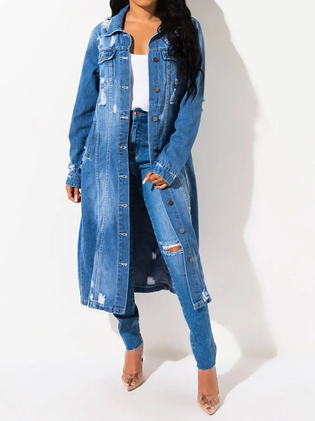 Long Sleeve Raw Hem Denim Jacket - GlossiChic Collection Medium / S GlossiChic Collection Blazer & Cardigan