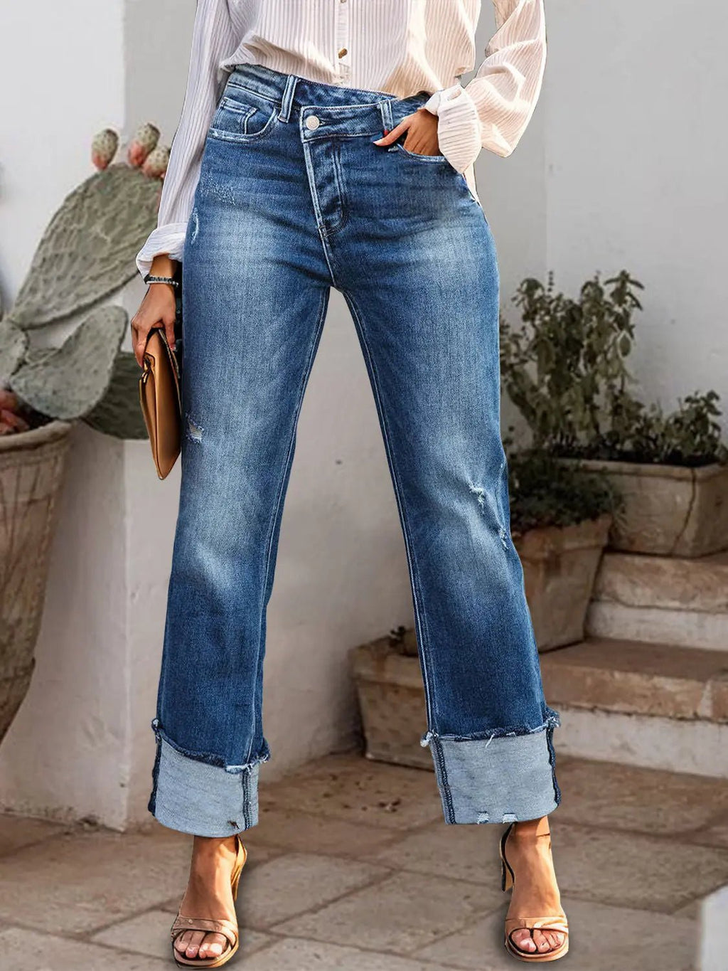 Mid - Rise Waist Jeans with Pockets - GlossiChic CollectionJeans, Pants, & Shorts