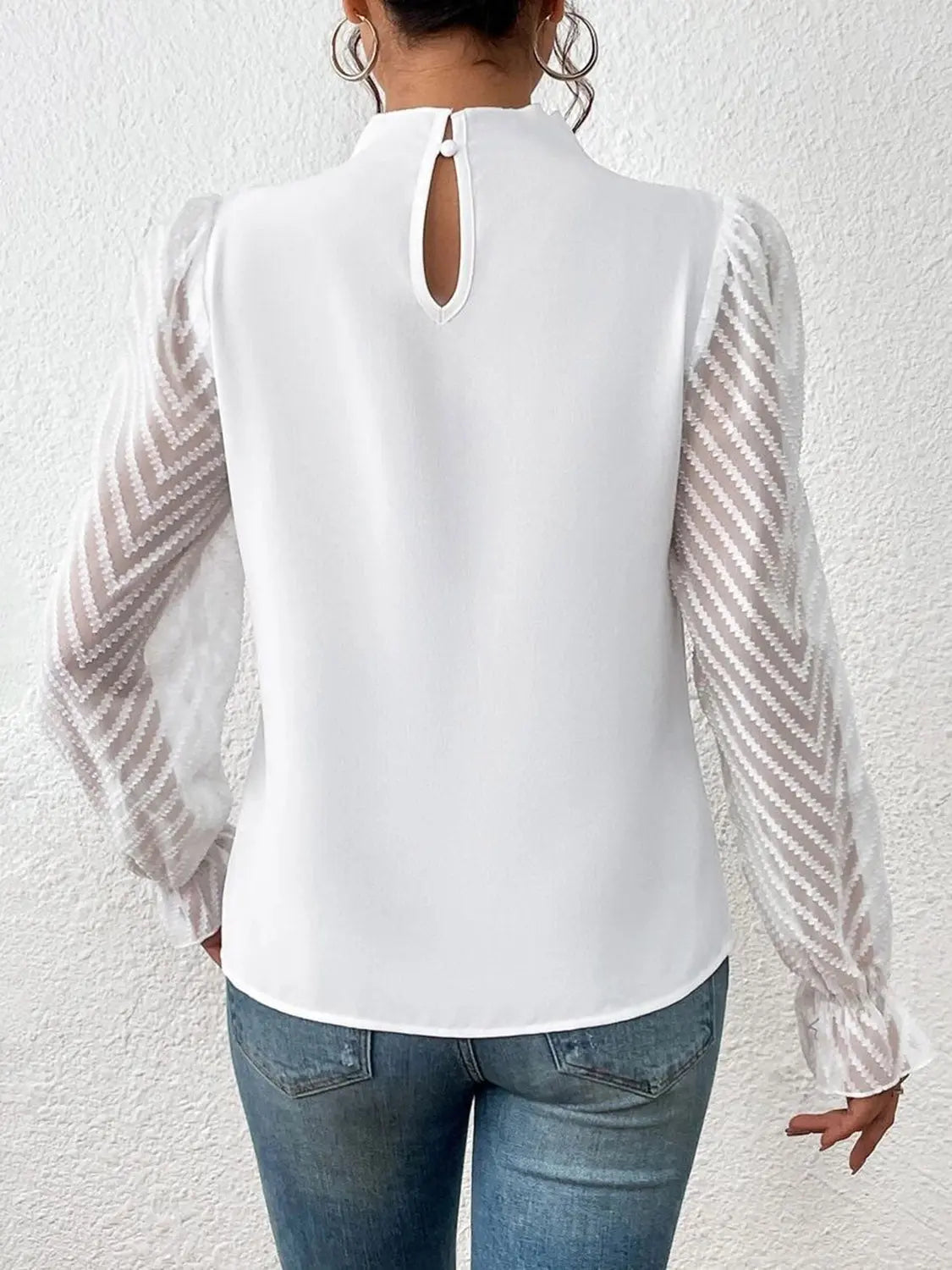 Mock Neck Flounce Sleeve Blouse - GlossiChic CollectionShirts & Tops