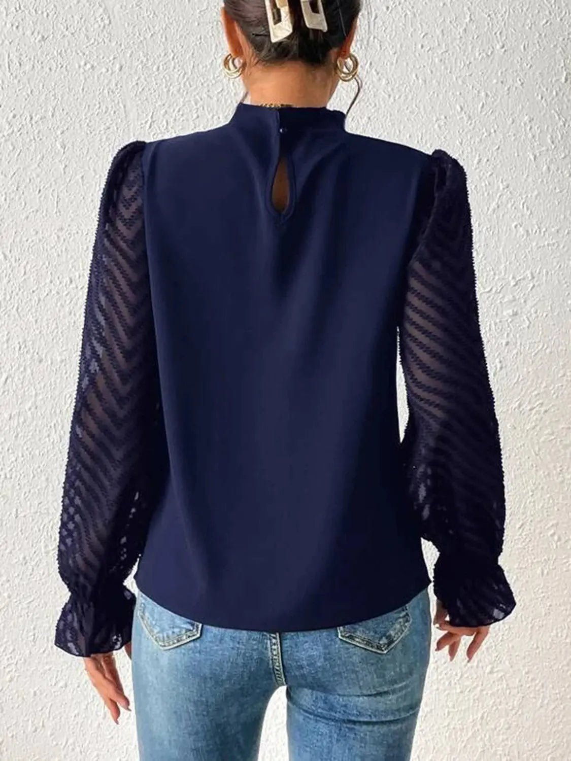 Mock Neck Flounce Sleeve Blouse - GlossiChic CollectionShirts & Tops