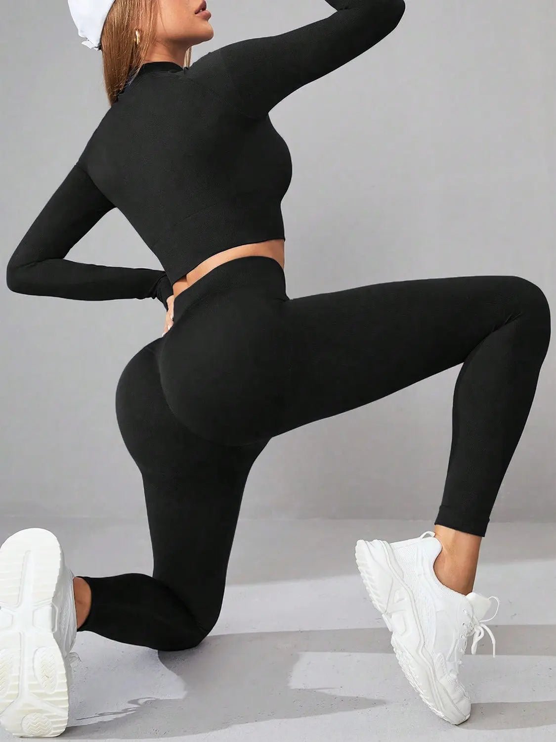 Mock Neck Long Sleeve Top and Leggings Active Set - GlossiChic Collection Black / S GlossiChic Collection Activewear