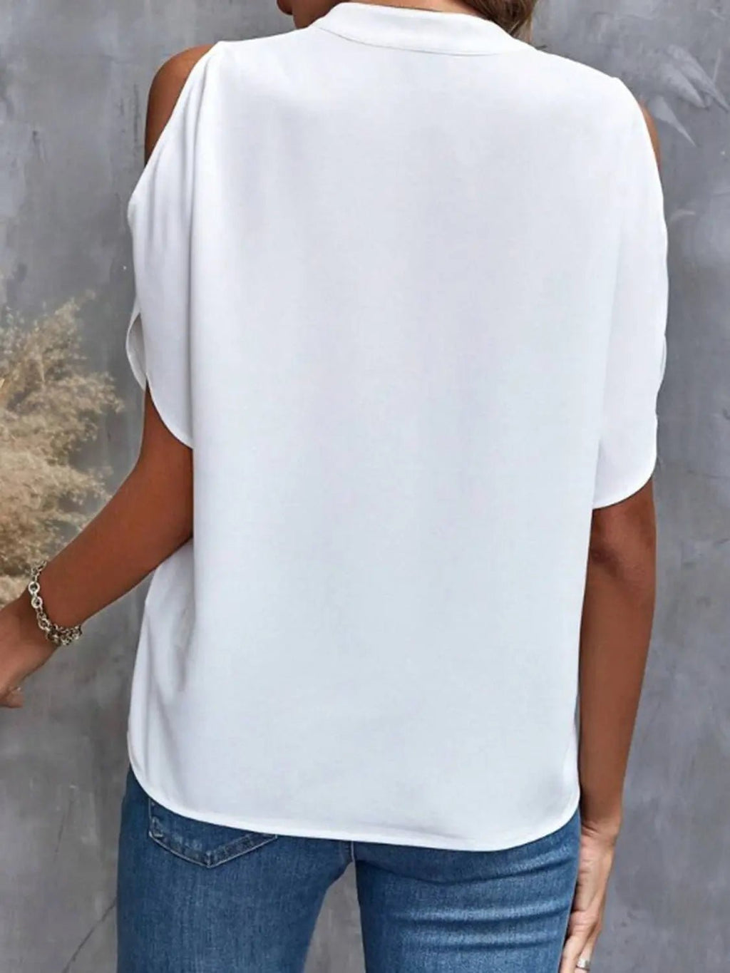 Notched Cold Shoulder Half Sleeve Blouse - GlossiChic CollectionShirts & Tops