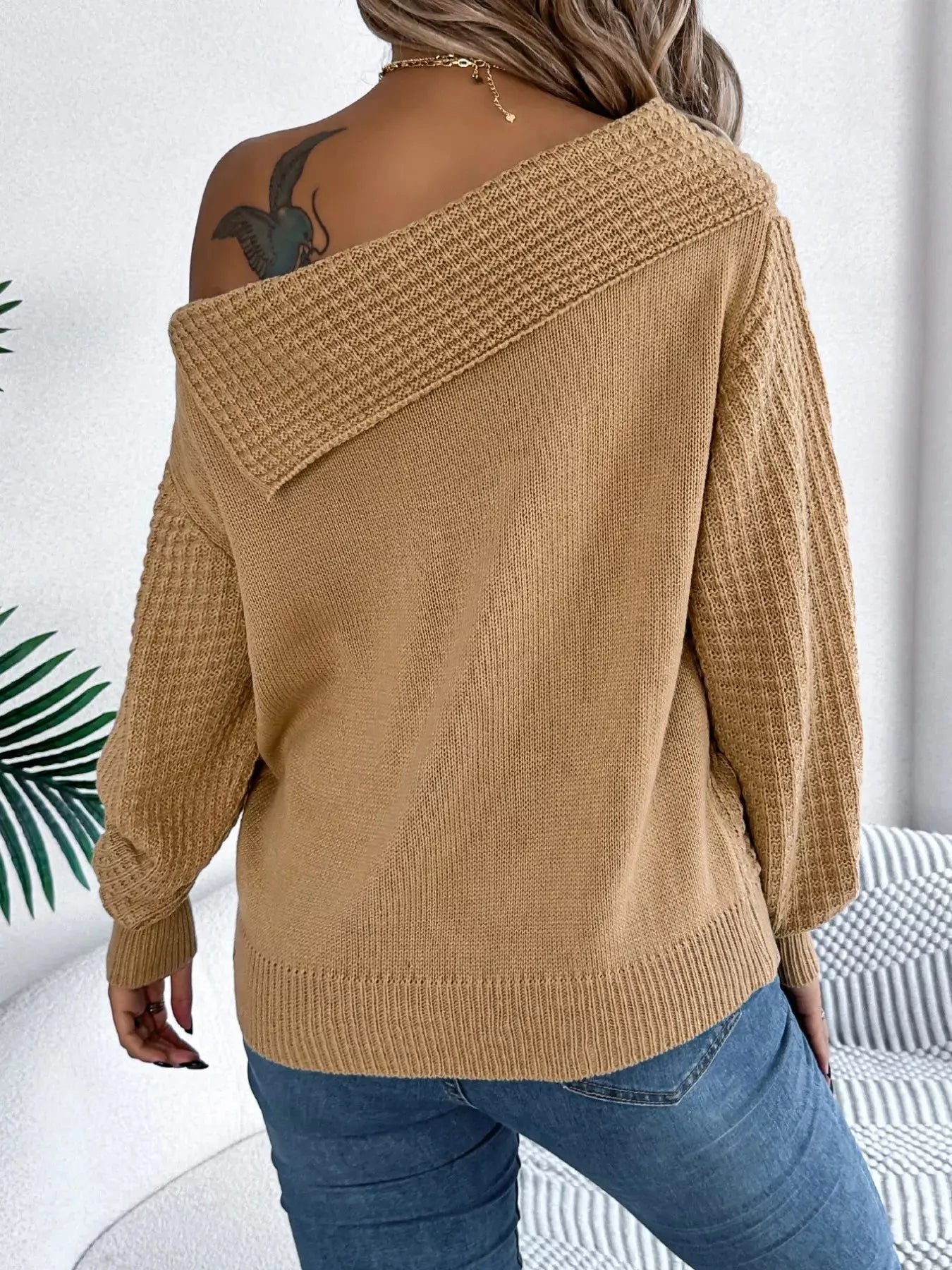 Off - Shoulder Cable Knit Sweater - GlossiChic CollectionSweaters