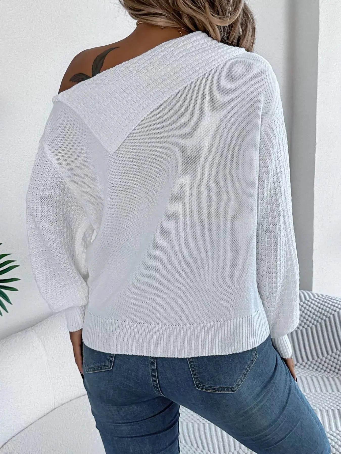 Off - Shoulder Cable Knit Sweater - GlossiChic CollectionSweaters