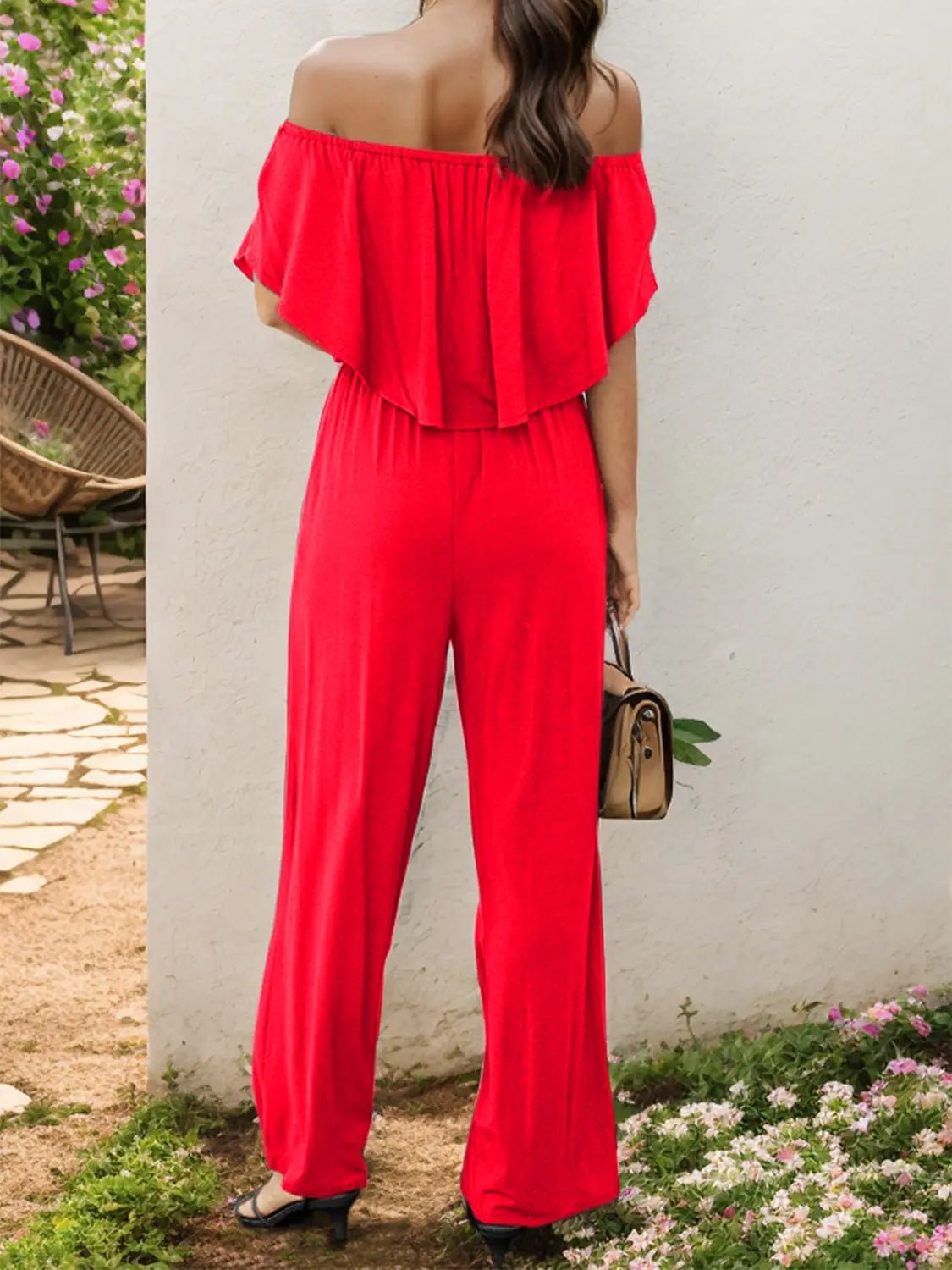 Off - Shoulder Wide Leg Jumpsuit - GlossiChic CollectionJumpers & Rompers