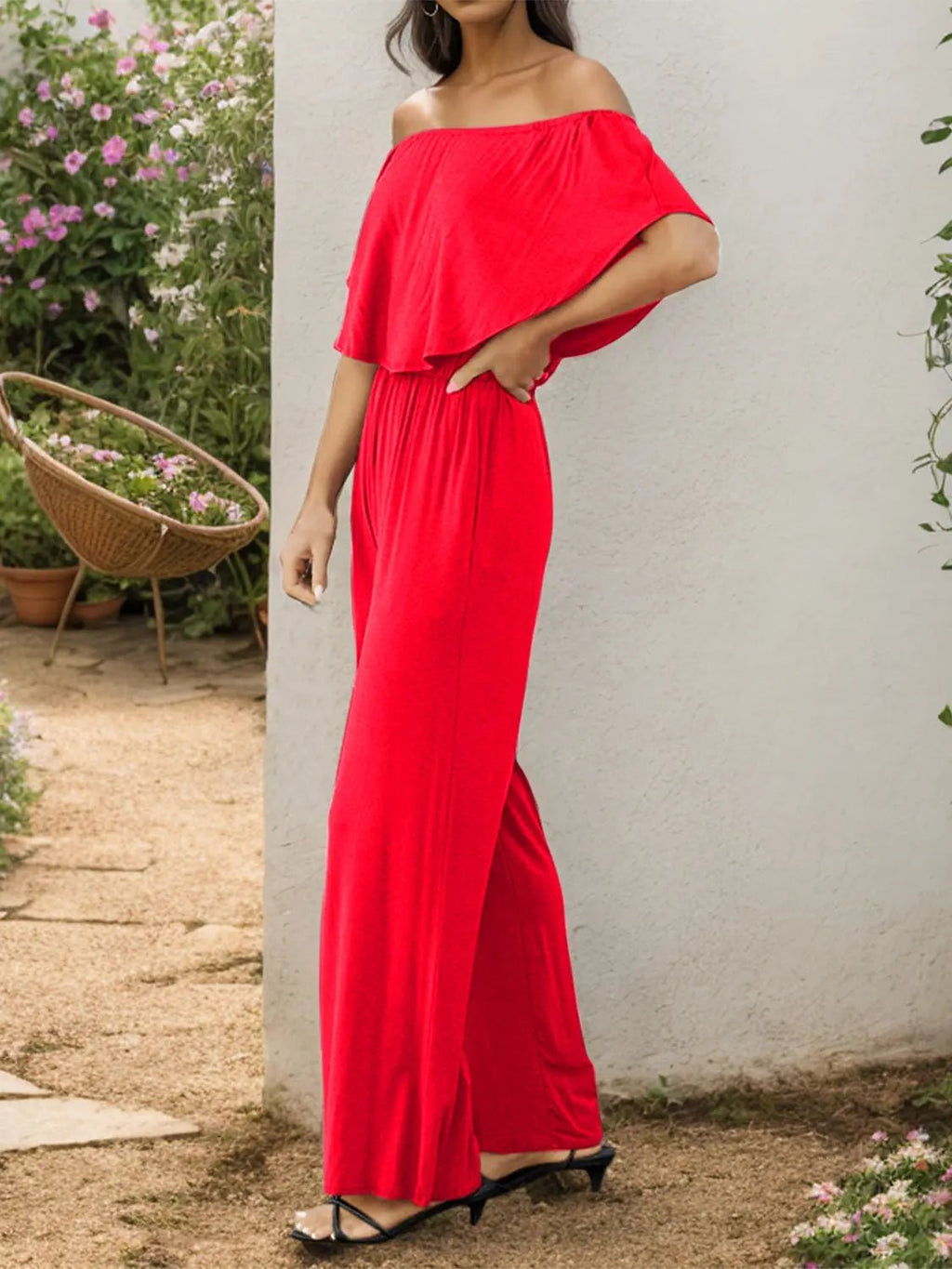 Off - Shoulder Wide Leg Jumpsuit - GlossiChic CollectionJumpers & Rompers