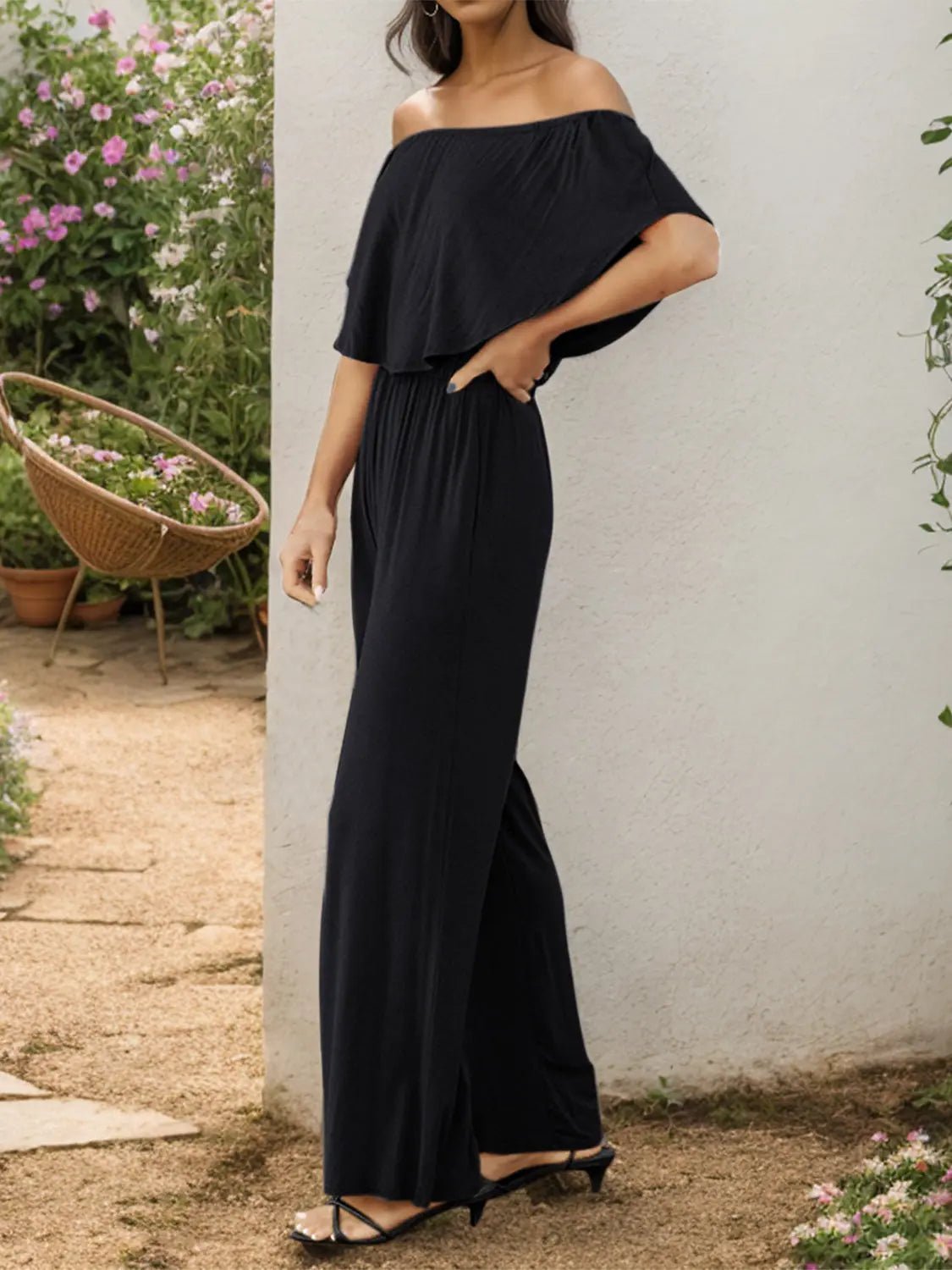 Off - Shoulder Wide Leg Jumpsuit - GlossiChic CollectionJumpers & Rompers