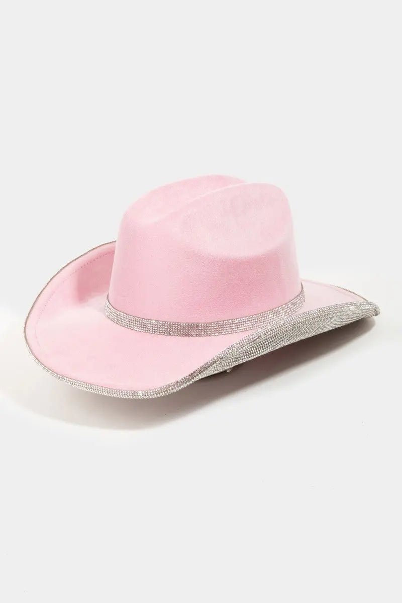 Pave Rhinestone Trim Faux Suede Hat - GlossiChic CollectionBelts & Hats