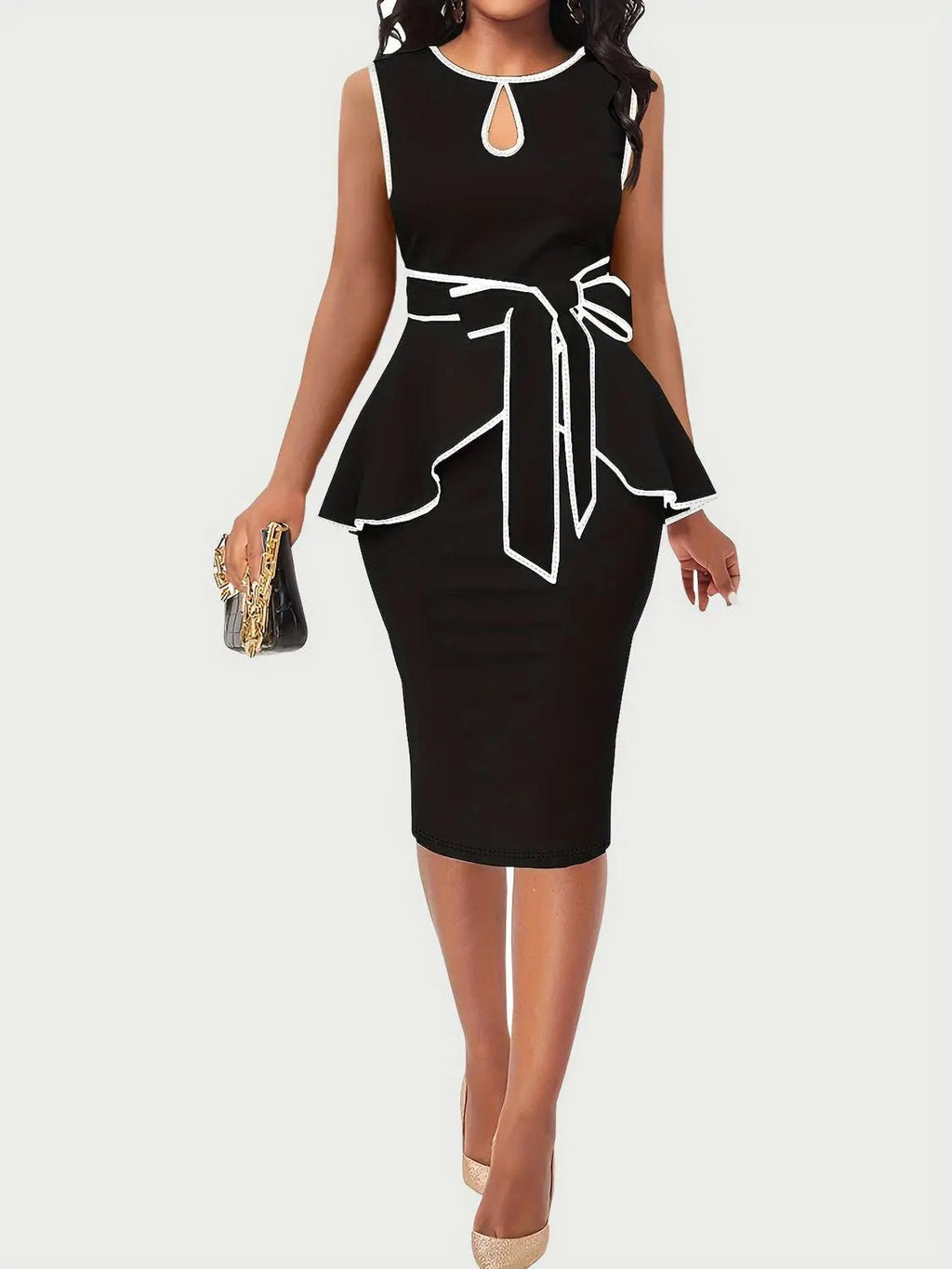Plus Size Cutout Contrast Sleeveless Dress - GlossiChic Collection Black / 1XL GlossiChic Collection Dresses