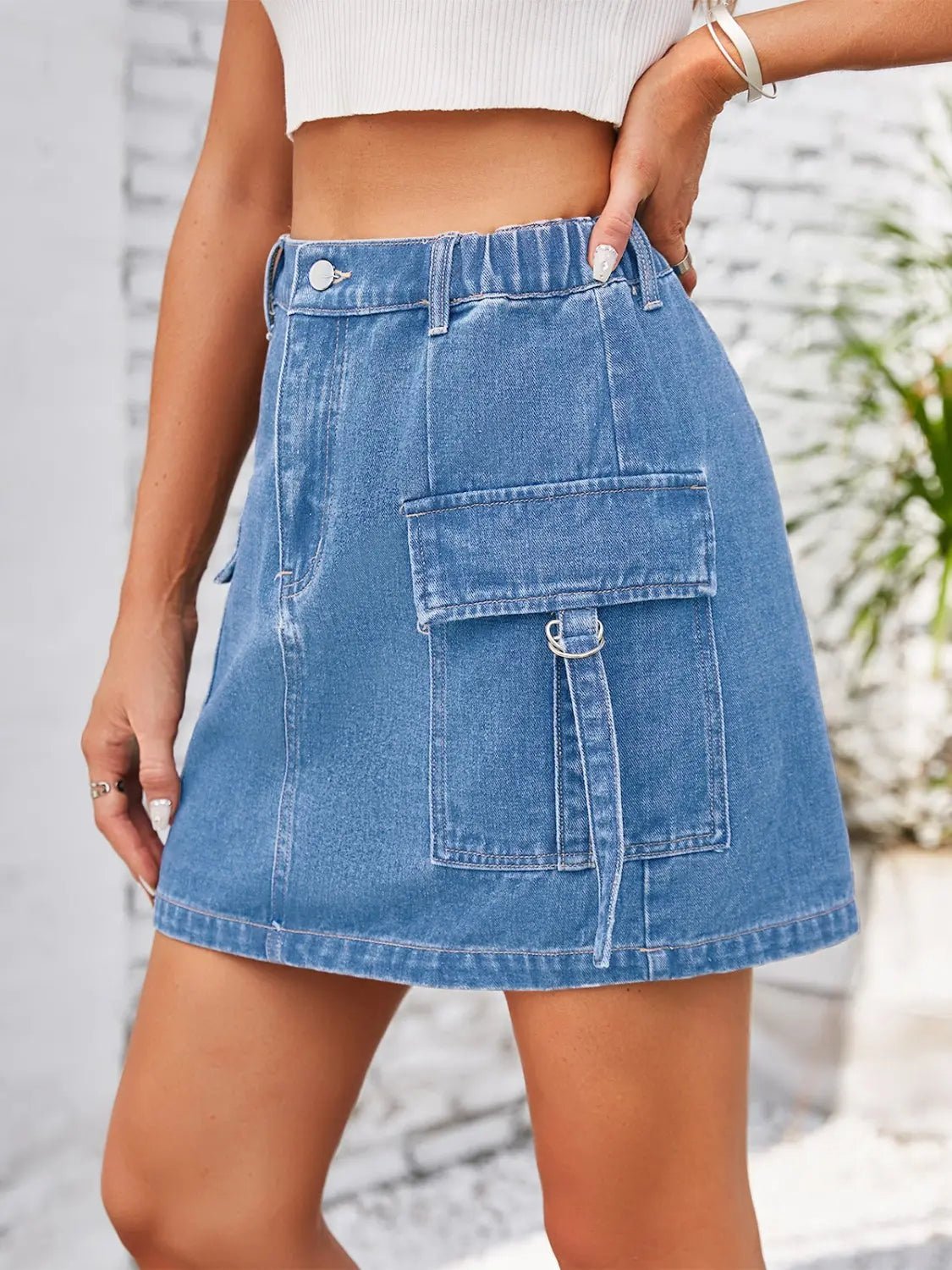 Pocketed Buttoned Denim Skirt - GlossiChic CollectionDresses