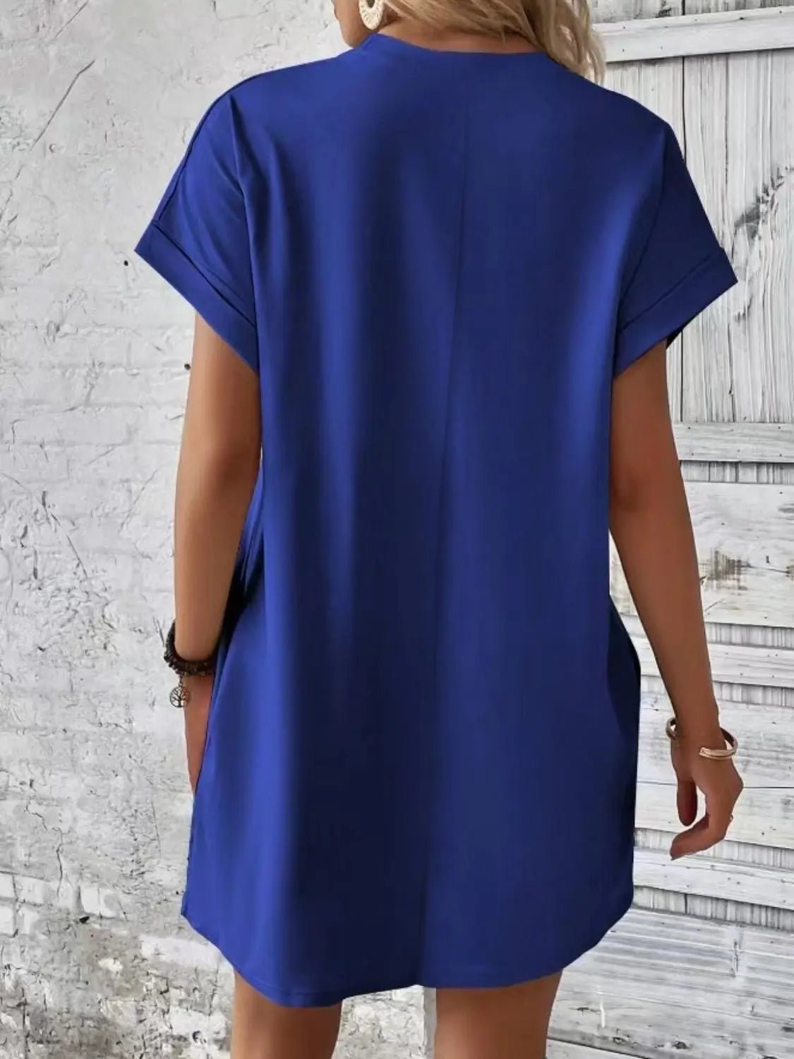 Pocketed Round Neck Short Sleeve Dress - GlossiChic CollectionDresses