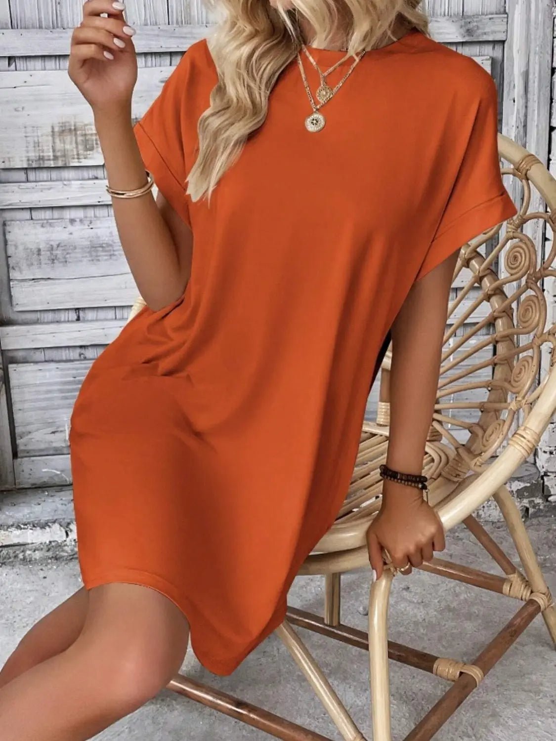 Pocketed Round Neck Short Sleeve Dress - GlossiChic CollectionDresses