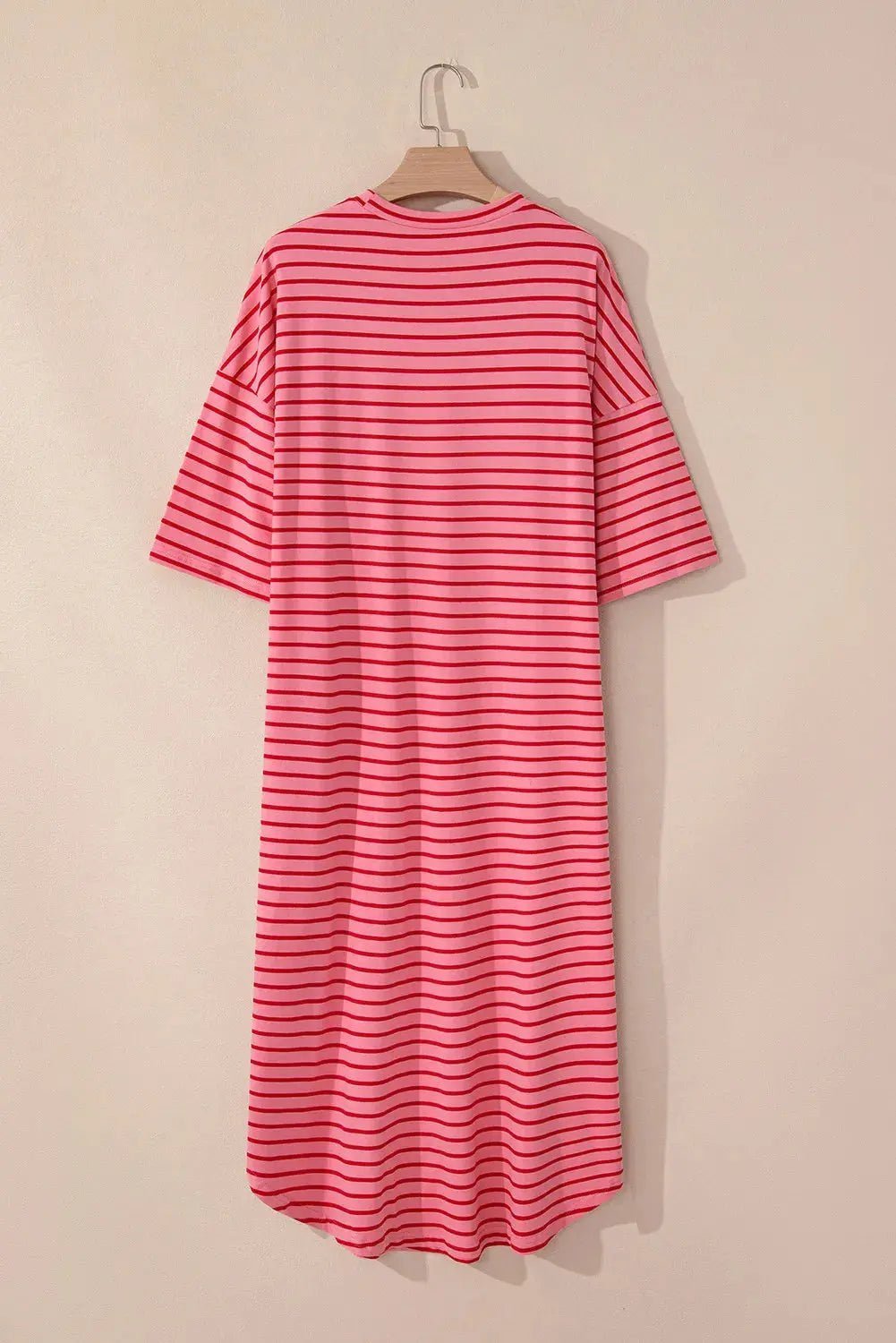 Pocketed Striped Half Sleeve Tee Dress - GlossiChic Collection Strawberry / S GlossiChic Collection Dresses
