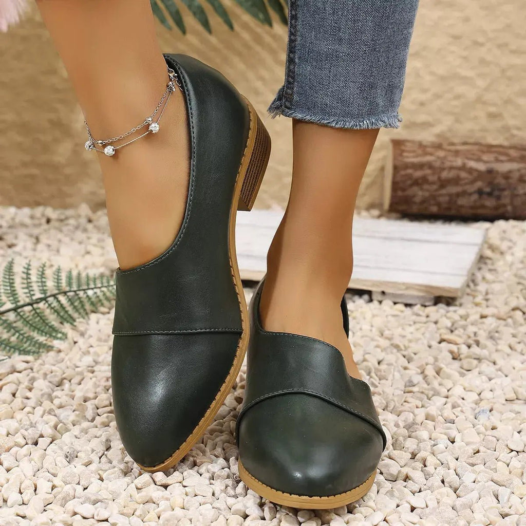 Point Toe Block Heels Loafers - GlossiChic CollectionShoes