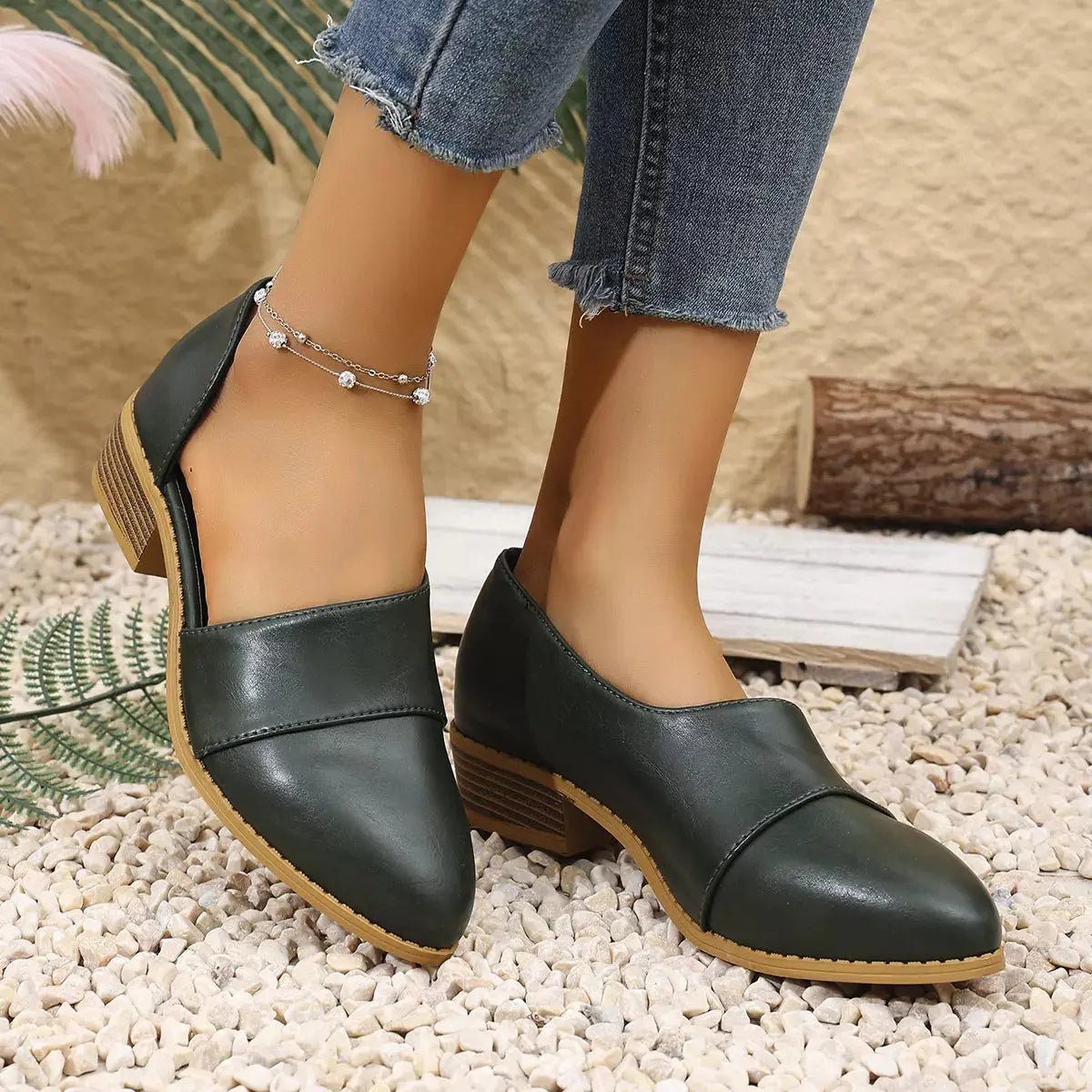 Point Toe Block Heels Loafers - GlossiChic CollectionShoes