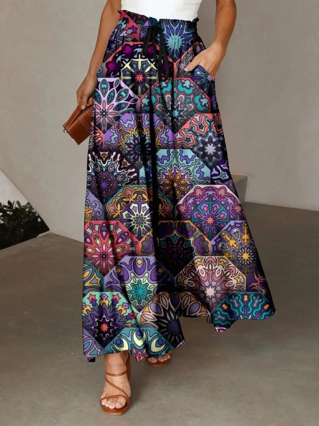 Printed Maxi Skirt with Pockets - GlossiChic Collection Violet / S GlossiChic Collection Dresses