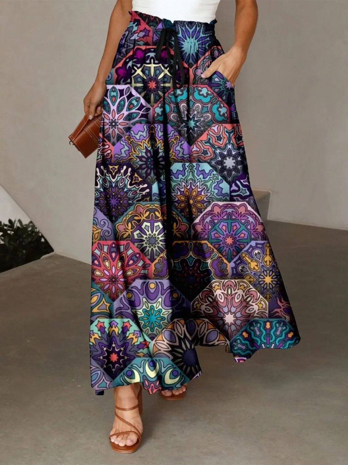 Printed Maxi Skirt with Pockets - GlossiChic Collection Violet / S GlossiChic Collection Dresses