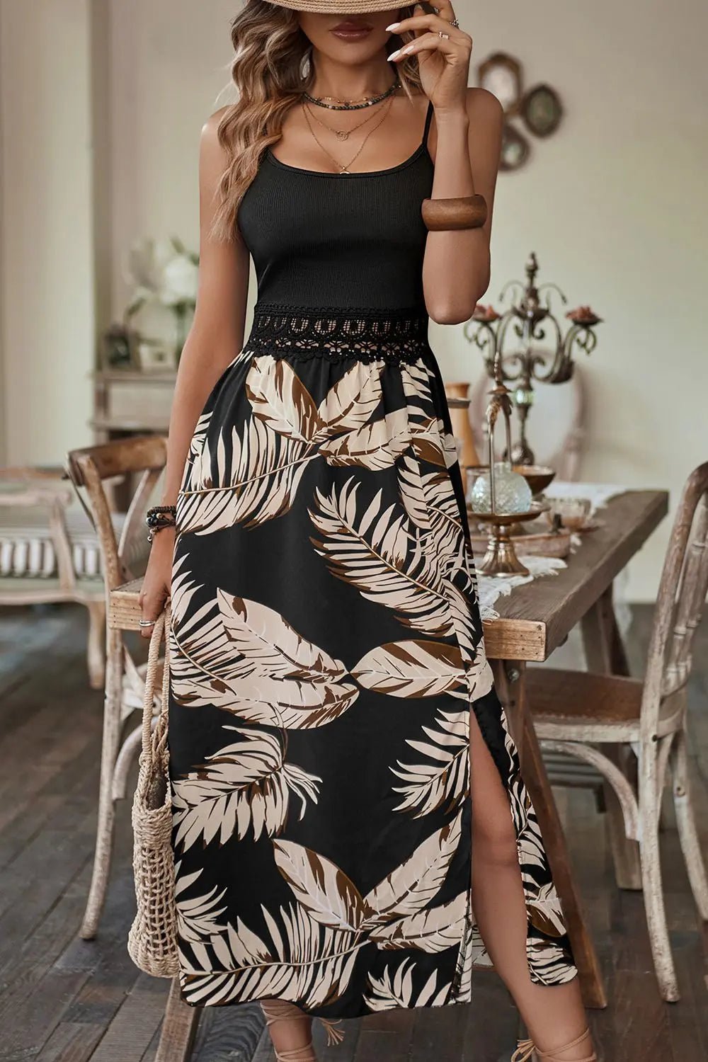 Printed Sleeveless Scoop Neck Slit Dress - GlossiChic CollectionDresses