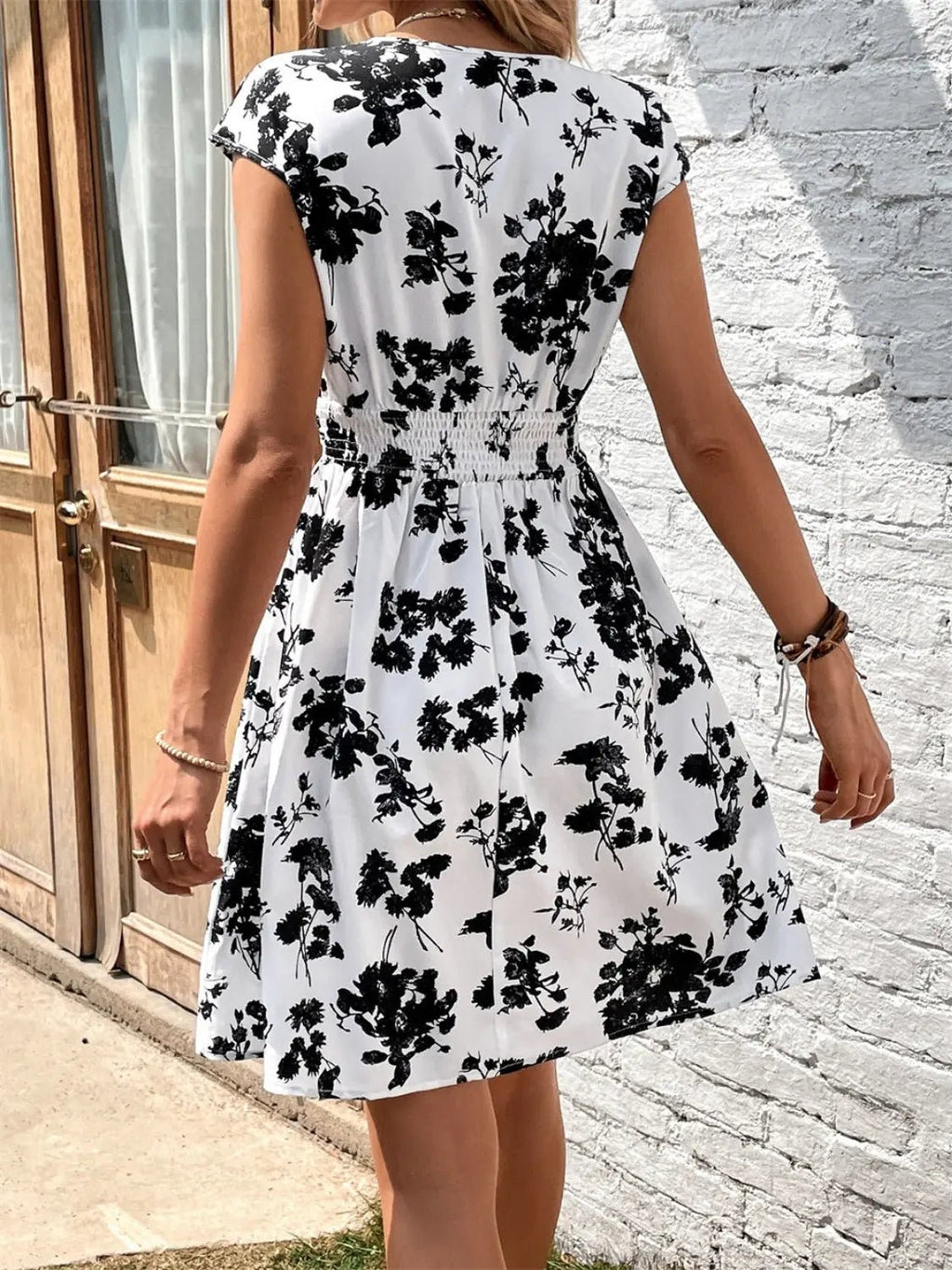 Printed Surplice Cap Sleeve Dress - GlossiChic CollectionDresses