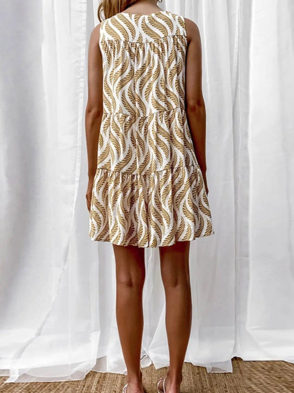 Printed V - Neck Sleeveless Mini Dress - GlossiChic CollectionDresses