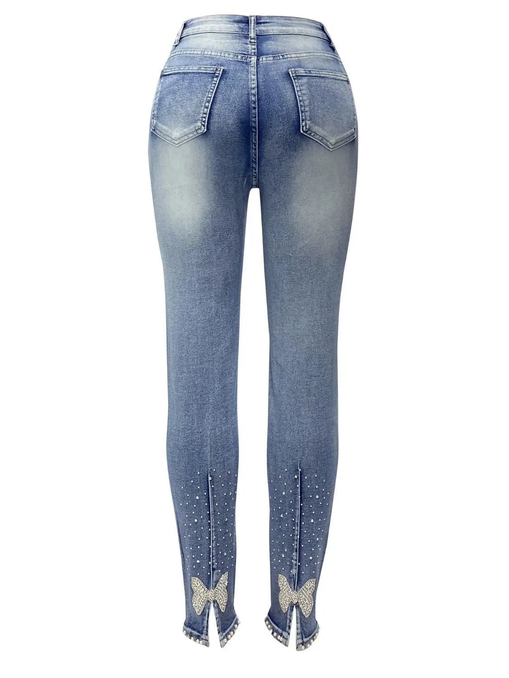 Rhinestone Skinny Jeans with Pockets - GlossiChic Collection Light Blue / S GlossiChic Collection Jeans, Pants, & Shorts