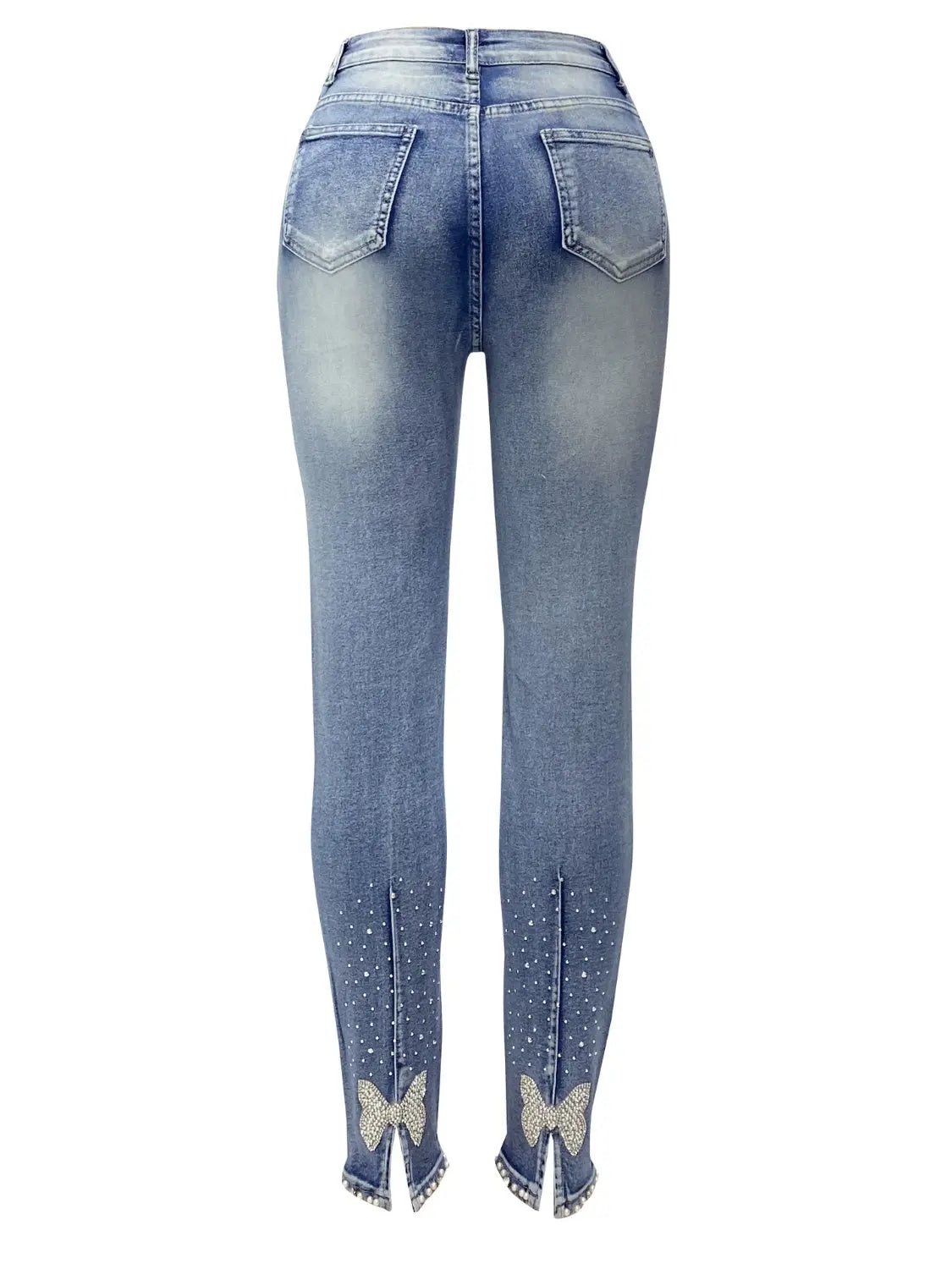 Rhinestone Skinny Jeans with Pockets - GlossiChic Collection Light Blue / S GlossiChic Collection Jeans, Pants, & Shorts