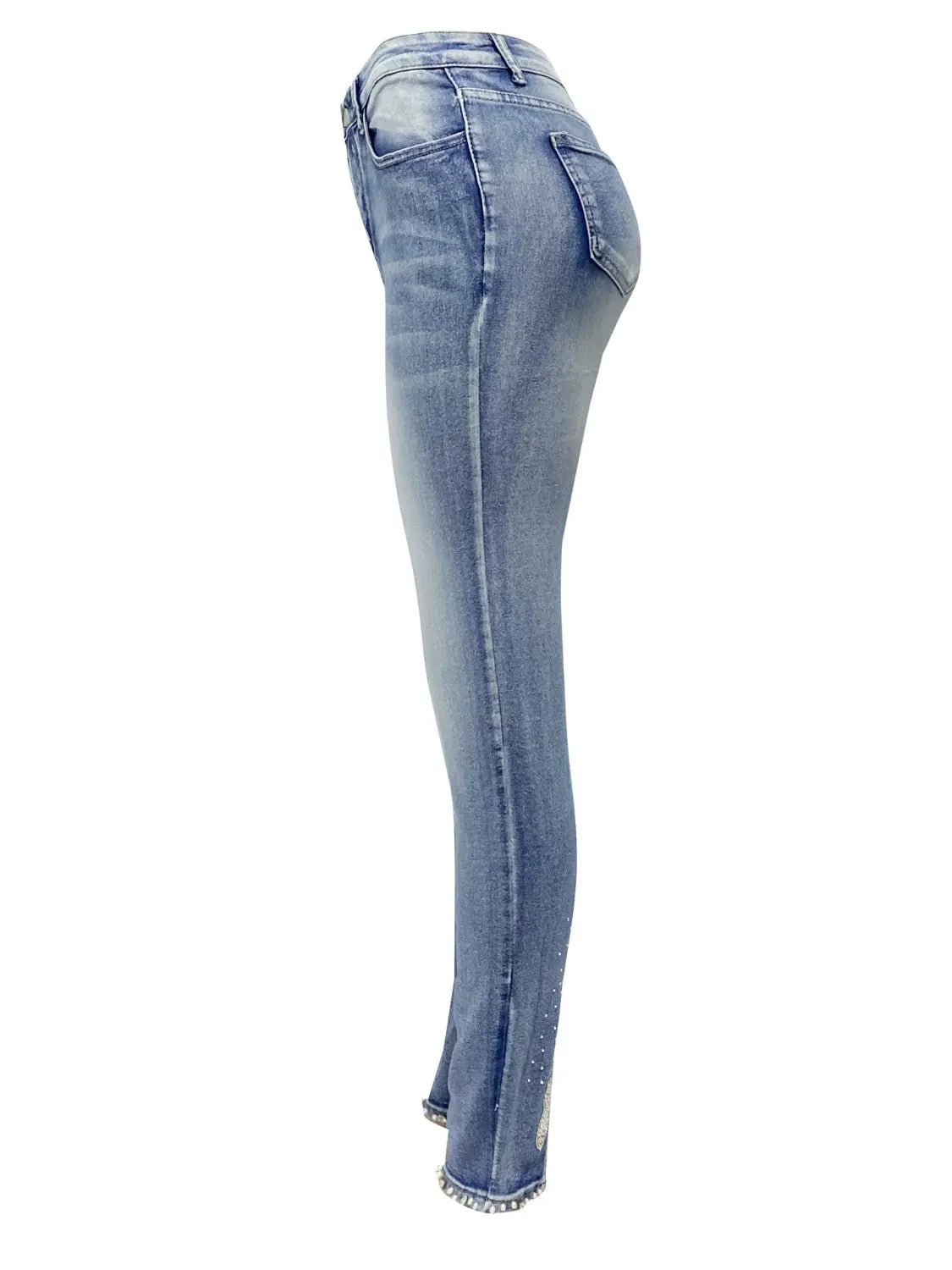 Rhinestone Skinny Jeans with Pockets - GlossiChic Collection Light Blue / S GlossiChic Collection Jeans, Pants, & Shorts