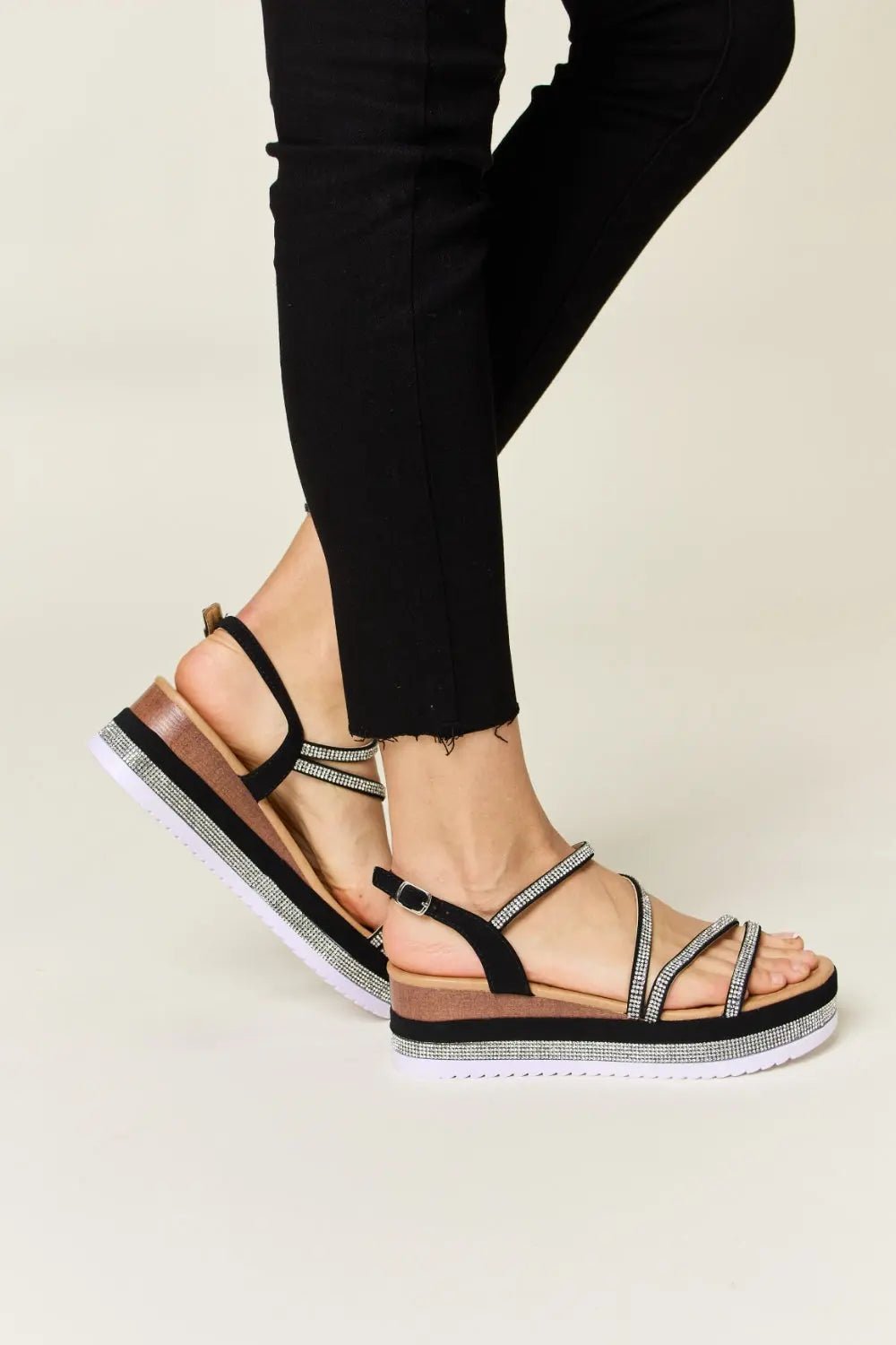 Rhinestone Strappy Wedge Sandals - GlossiChic CollectionShoes & Accessories