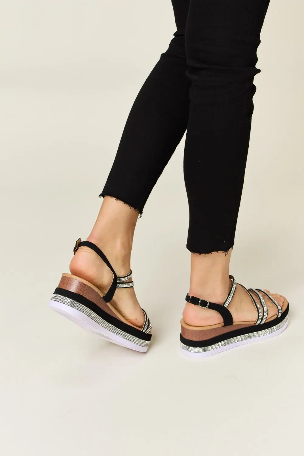 Rhinestone Strappy Wedge Sandals - GlossiChic CollectionShoes & Accessories