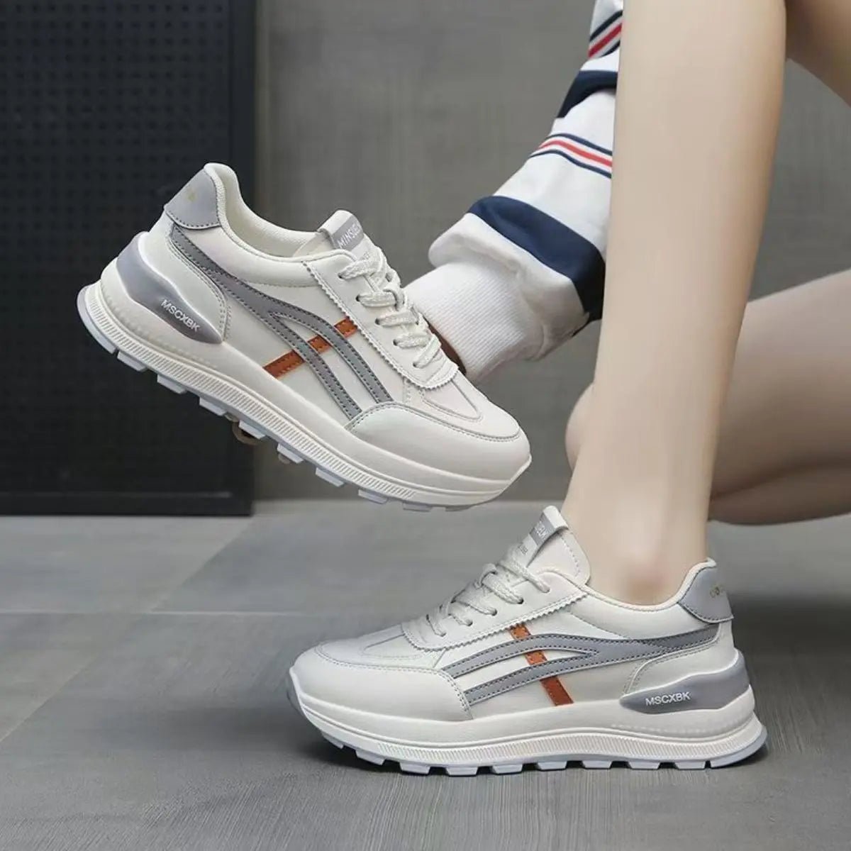 Round Toe Lace-Up Athletic - GlossiChic Collection Khaki / 38(US7) GlossiChic Collection Shoes
