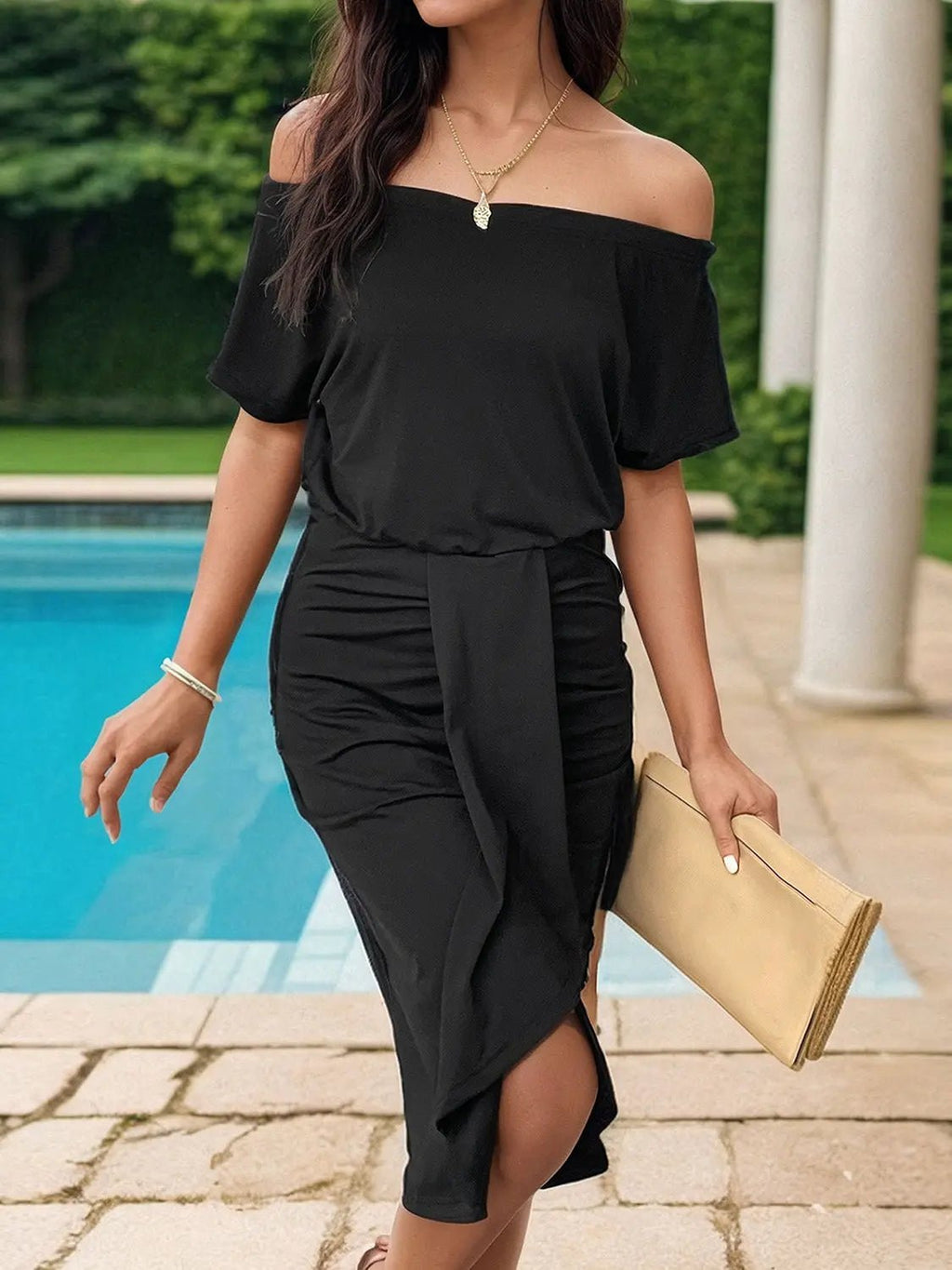 Ruched Off - Shoulder Dress - GlossiChic CollectionDresses