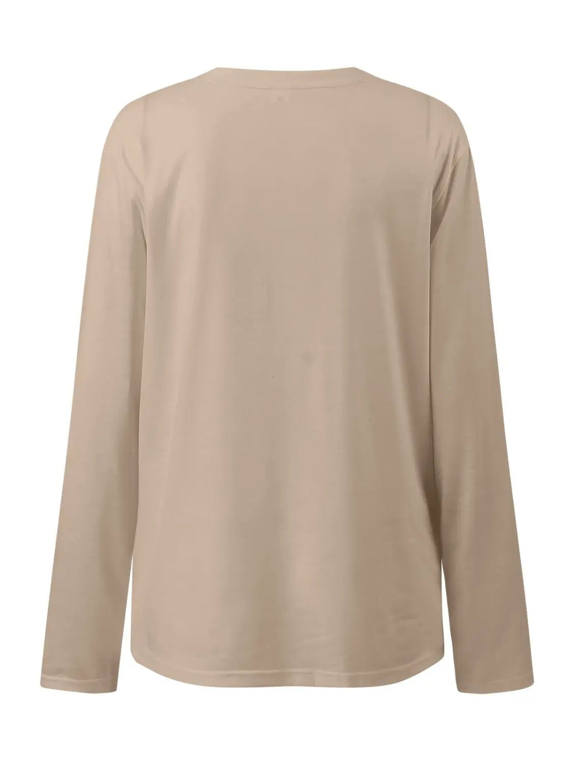 Ruched Round Neck Long Sleeve T-Shirt - GlossiChic Collection Tan / S GlossiChic Collection Shirts & Tops