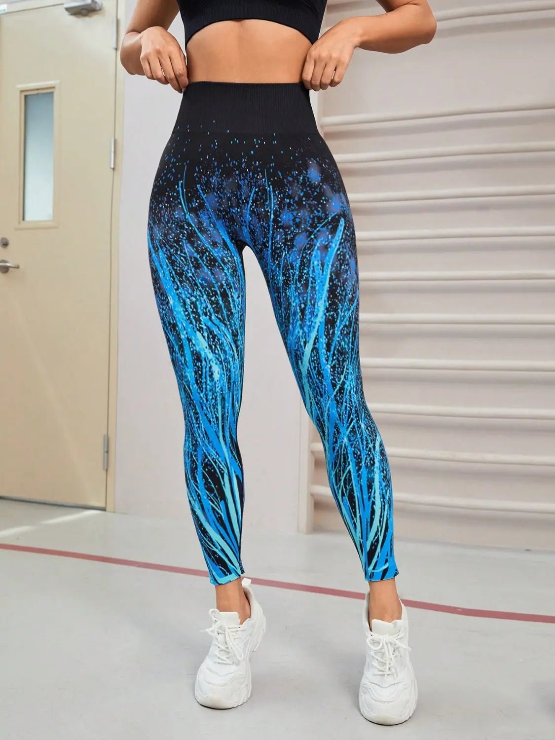 Seamless Printed High Waist Active Leggings - GlossiChic Collection Flame Blue / S GlossiChic Collection Activewear
