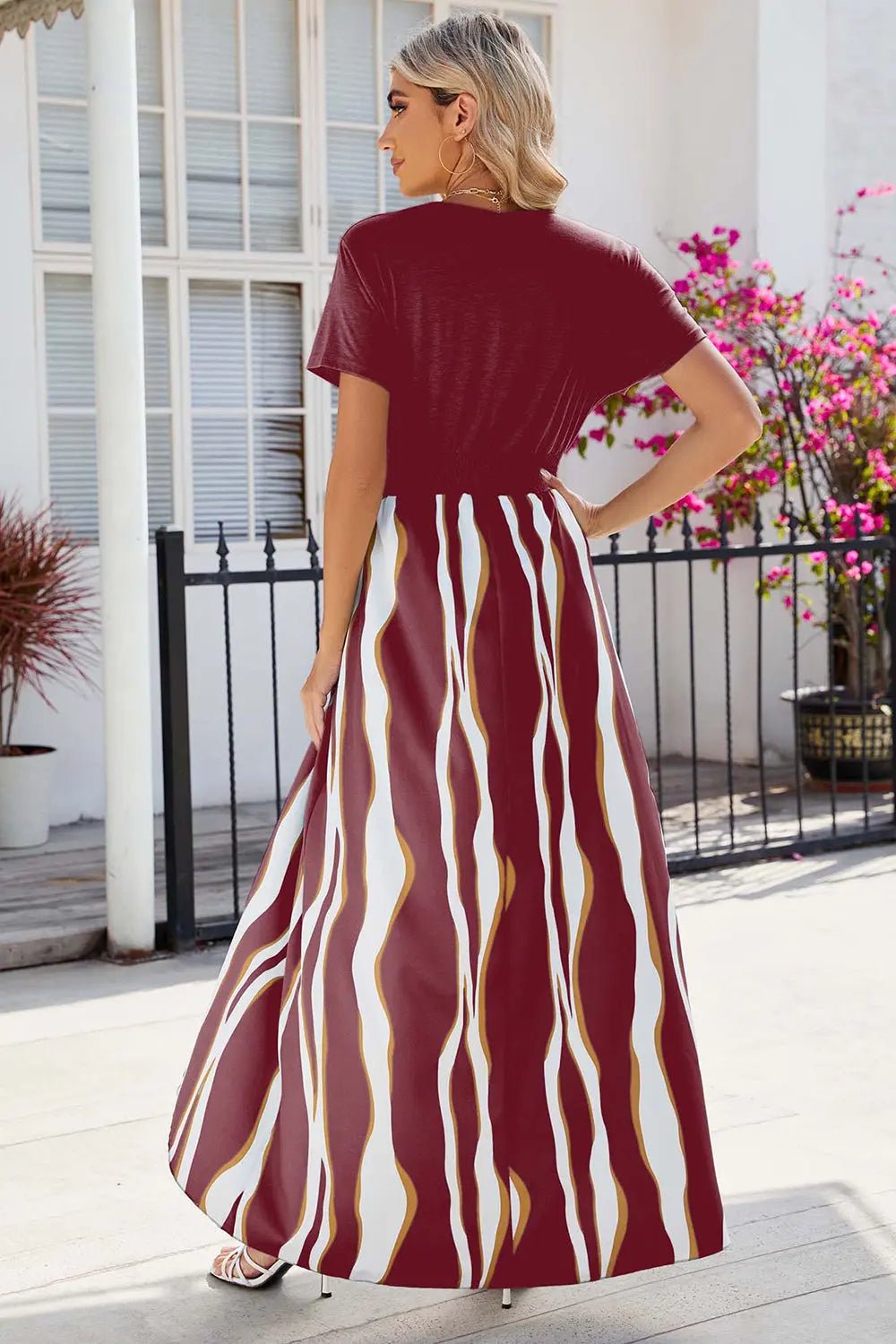 Smocked High - Low Printed Surplice Dress - GlossiChic CollectionDresses