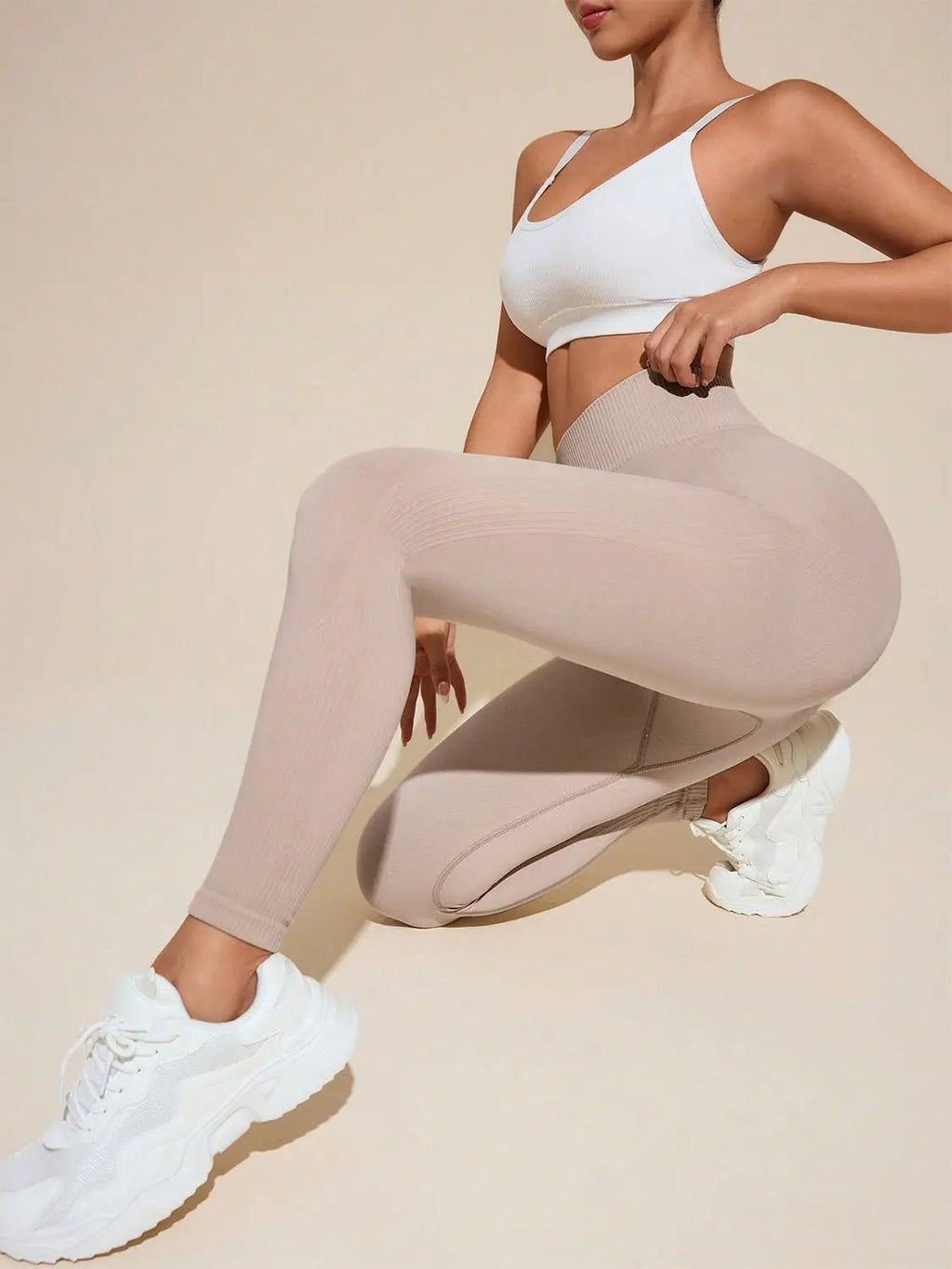 Solid High Rise Active Leggings - GlossiChic Collection Dust Storm / S GlossiChic Collection Activewear