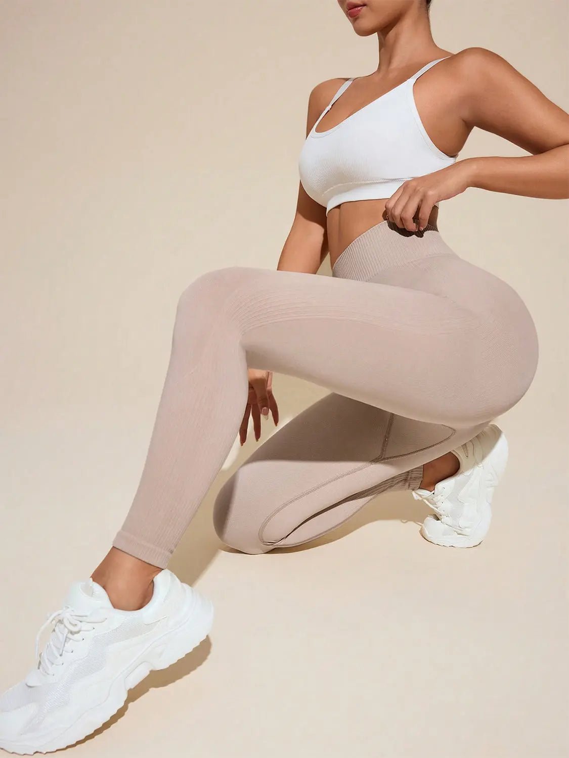 Solid High Rise Active Leggings - GlossiChic Collection Dust Storm / S GlossiChic Collection Activewear
