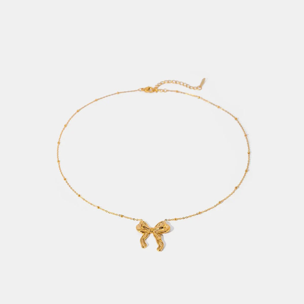 Stainless Steel Bow Pendant Necklace - GlossiChic Collection Gold / One Size GlossiChic Collection jewelry