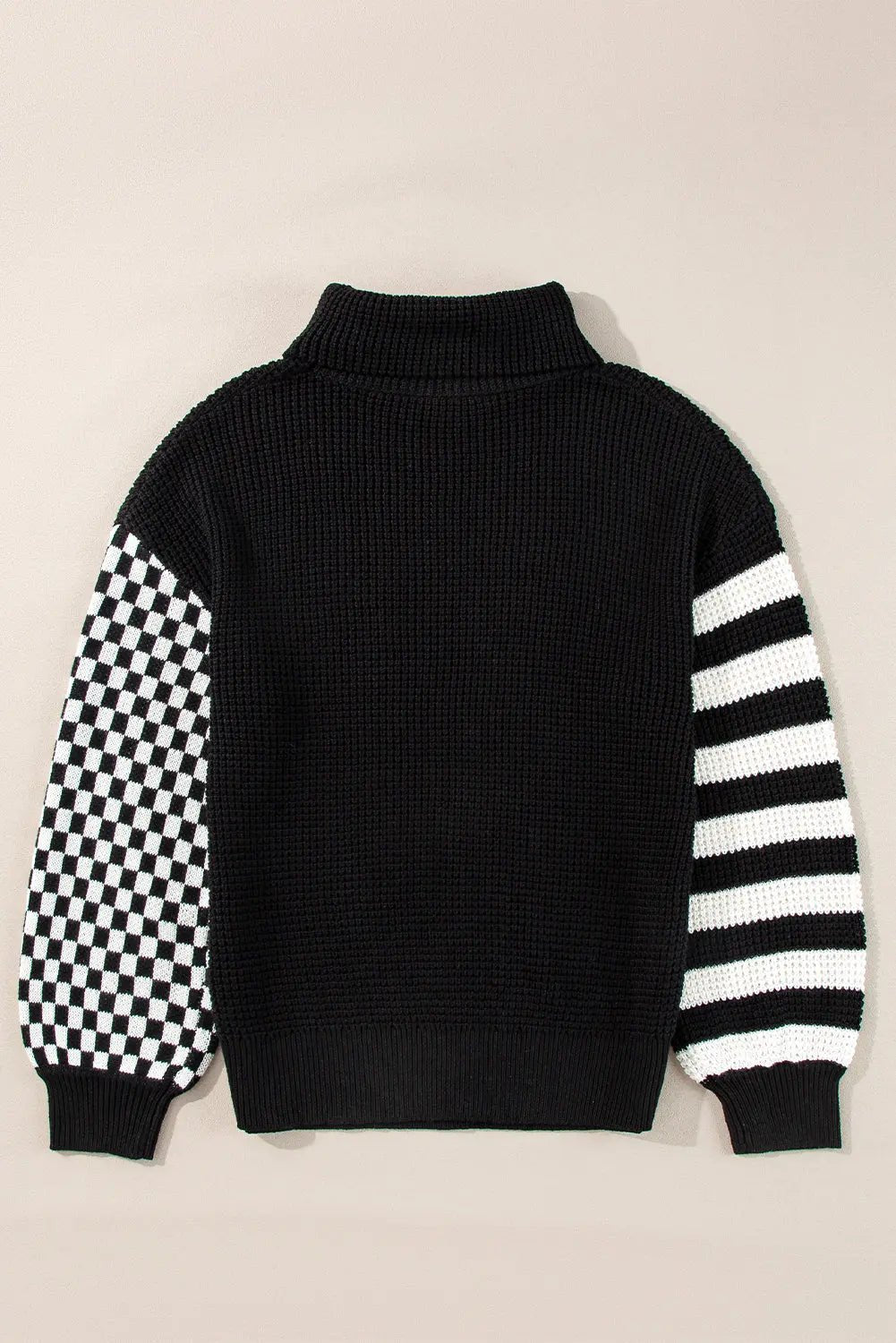 Striped & Checkered Turtleneck Dropped Shoulder Sweater - GlossiChic CollectionSweaters