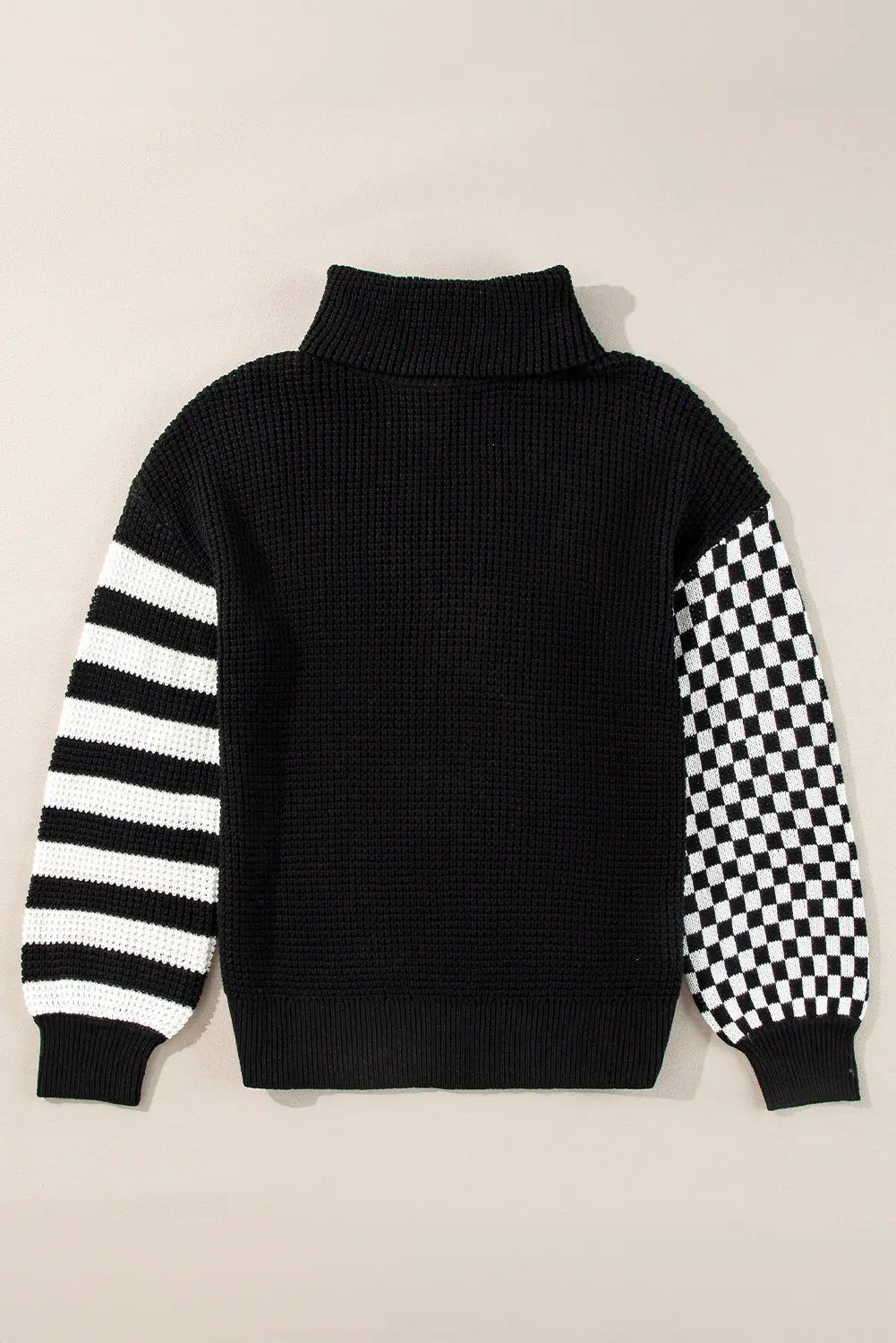 Striped & Checkered Turtleneck Dropped Shoulder Sweater - GlossiChic CollectionSweaters