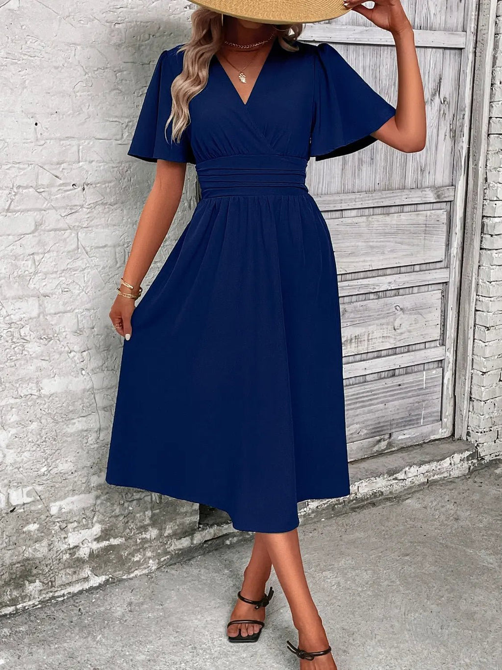 Surplice Flutter Sleeve Midi Dress - GlossiChic CollectionDresses