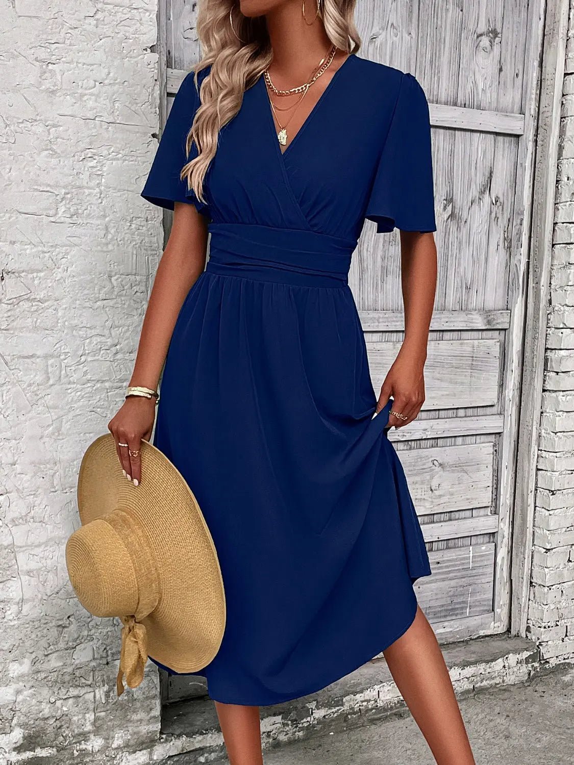 Surplice Flutter Sleeve Midi Dress - GlossiChic CollectionDresses