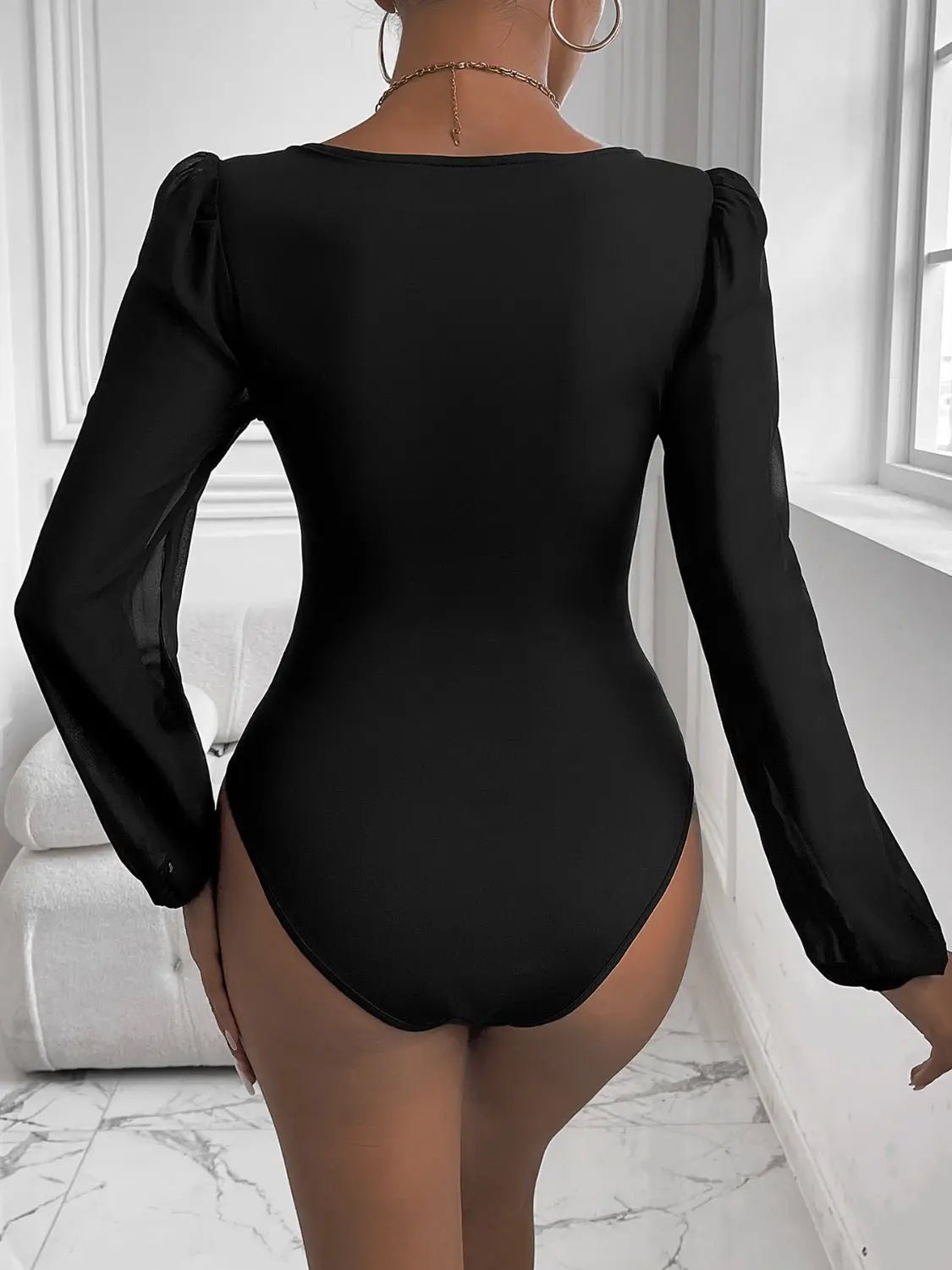 Sweetheart Neck Long Sleeve Bodysuit - GlossiChic Collection Black / S GlossiChic Collection Bodysuits