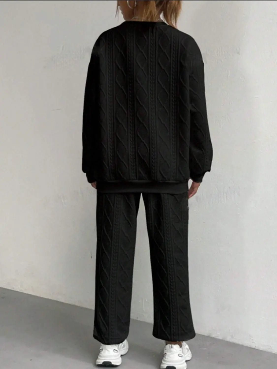 Texture Round Neck Top and Pants Set - GlossiChic Collection White / S GlossiChic Collection Outfit Sets