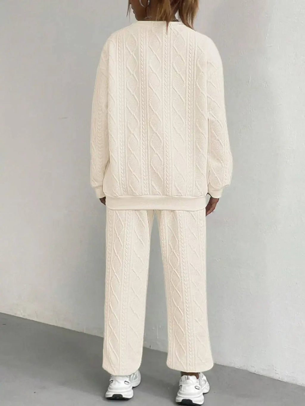 Texture Round Neck Top and Pants Set - GlossiChic Collection White / S GlossiChic Collection Outfit Sets