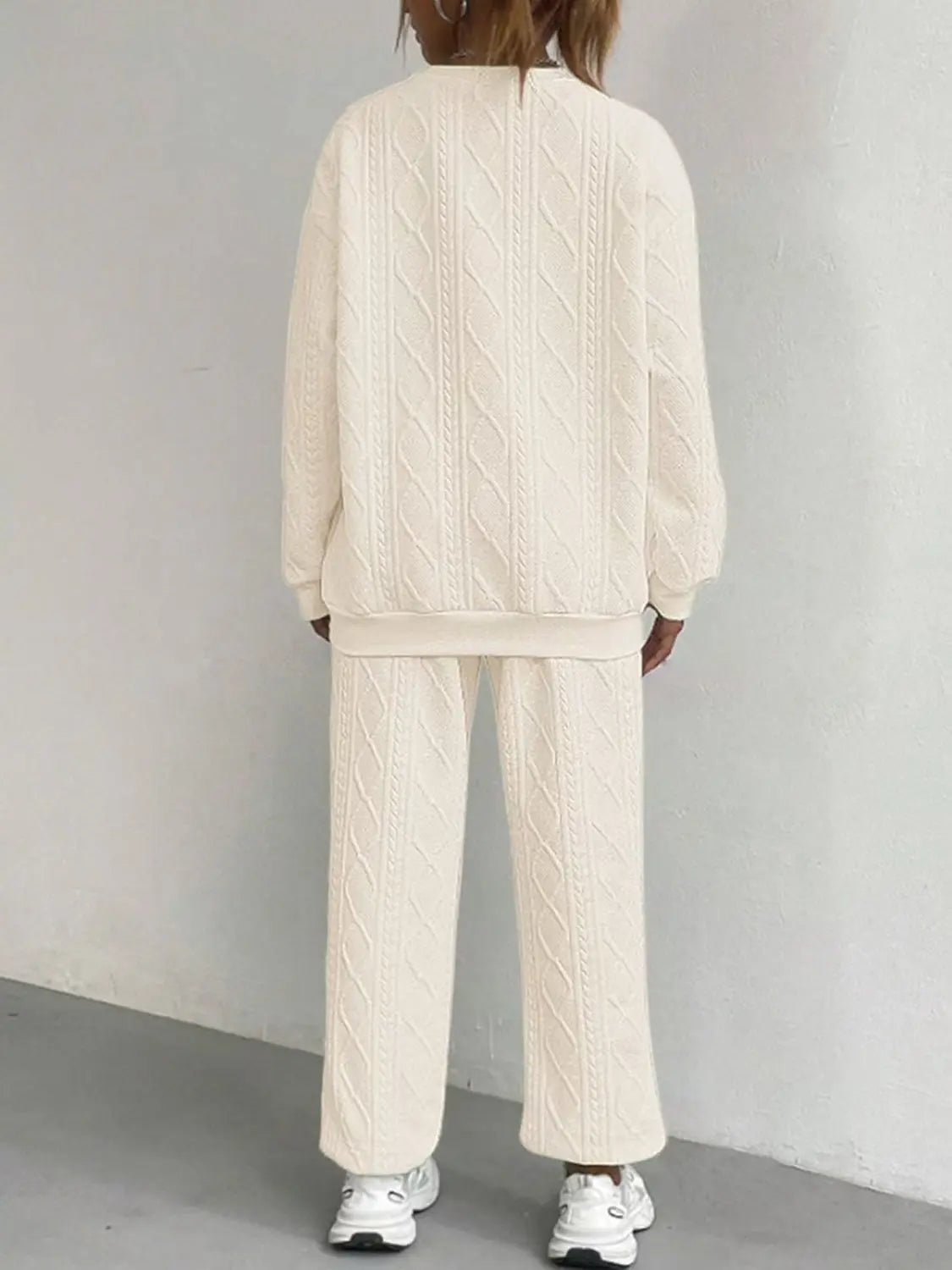 Texture Round Neck Top and Pants Set - GlossiChic Collection White / S GlossiChic Collection Outfit Sets